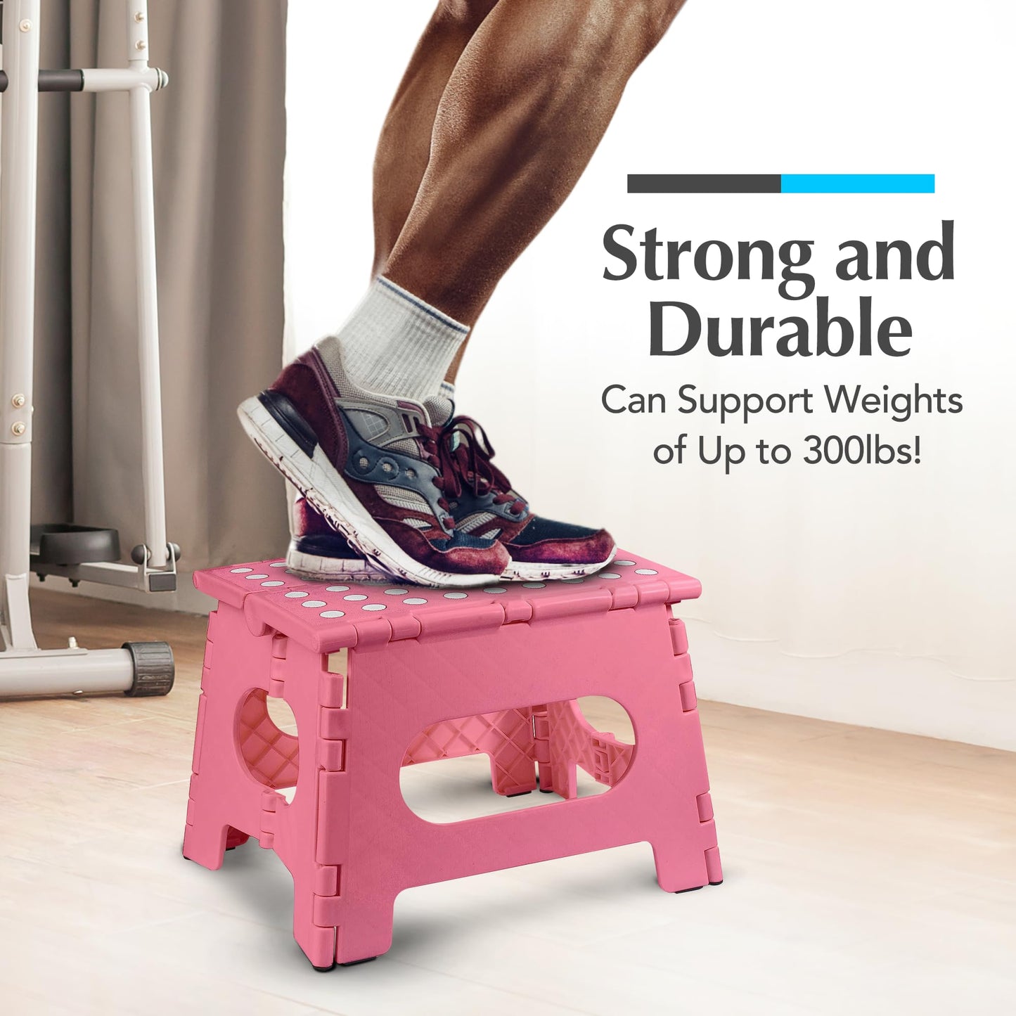 Handy Laundry Folding Lightweight Step Stool - Sturdy Enough to Support Adults - Opens Easy with One Flip - Great for Kitchen, Bathroom or Bedroom (Pink - 9 Inch)