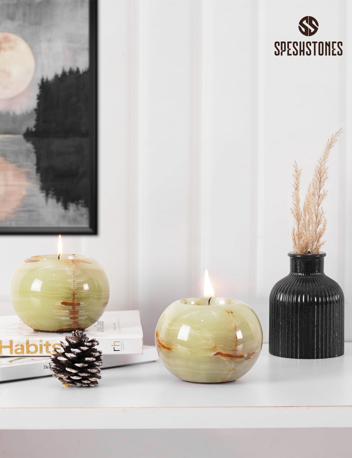 SPESHSTONES Marble Tealight Candle Holder 3.5 Inch Green Onyx Stone Votive Candle Holders for Tables Centerpieces Decor - Decorative Candles Holders for Wedding Gifts