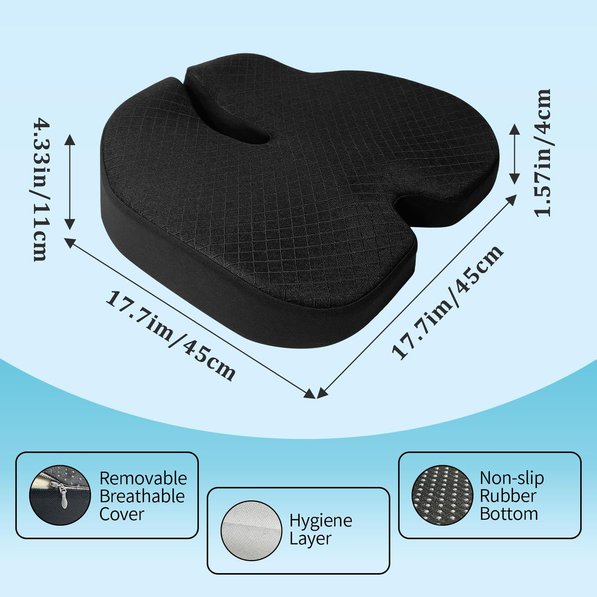 Car Seat Cushion - Premium Gel & Memory Foam Office Chair Cushions for Back,Sciatica,Coccyx,Tailbone Pain Relief, Driver Pillow for Auto, Gaming,Desk, Wheelchair,Truck (Black)
