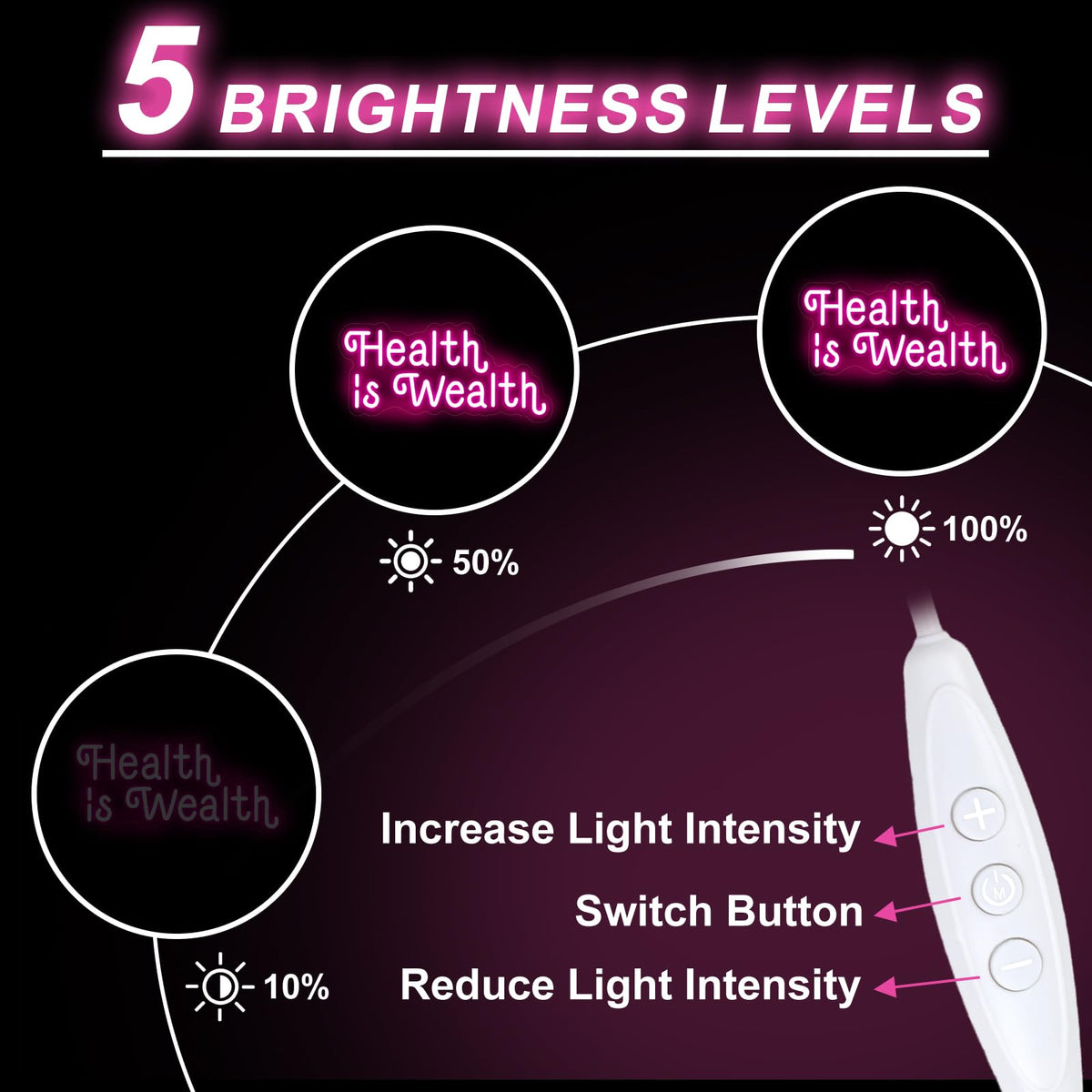 Health is Wealth Neon Sign,Health Decor Light,Fitness Club Decor,Gym Led Wall Decor,Inspirational Quote Sign,Health Gift,Mother's Day gift, Encouraging Light, Pink Led light for Bedroom, Club, gifts For Women
