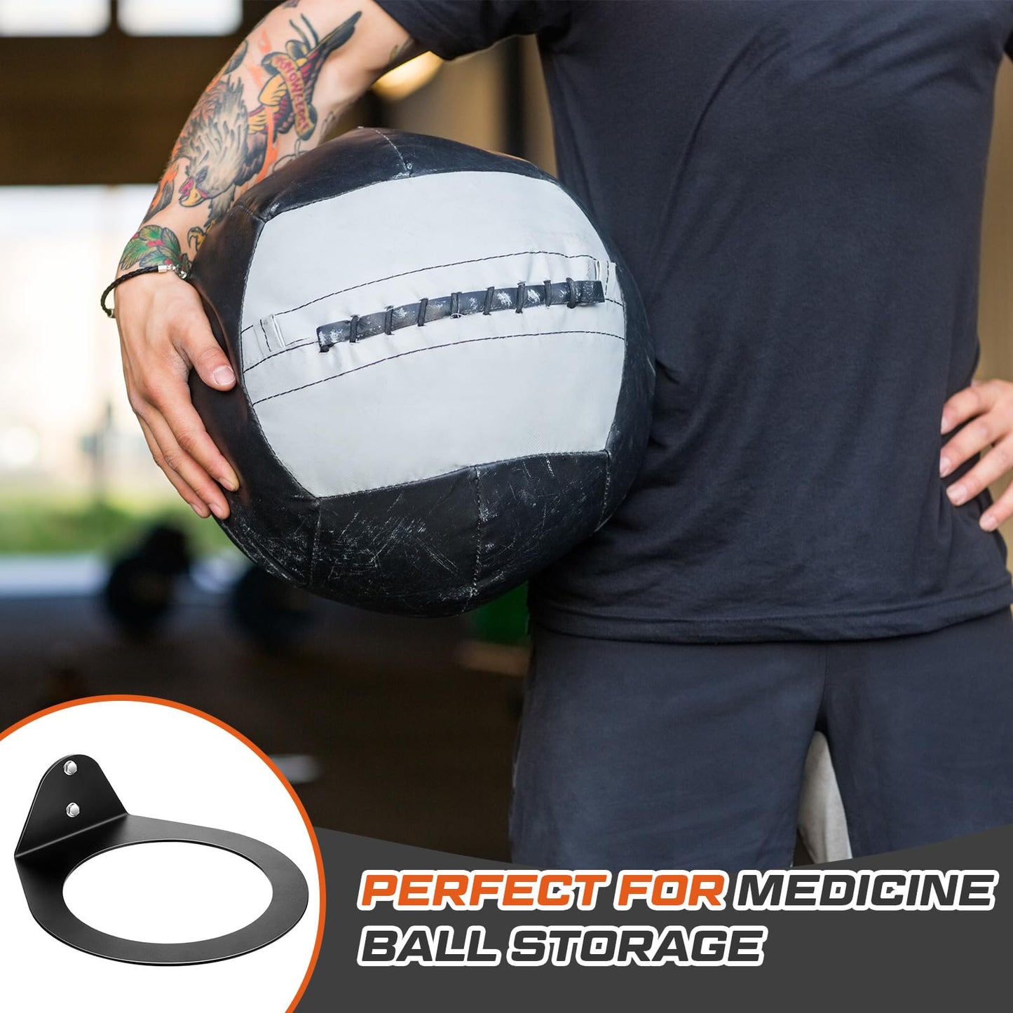 Gisafai Wall Mounted Medicine Ball Holder, Heavy Duty Slam Ball Storage Rack with Installation Accessories, 8.9 Inch Inner Diameter, 88 Lbs Load Capacity for Home Garage Gym Commercial Sports(2 Pcs)