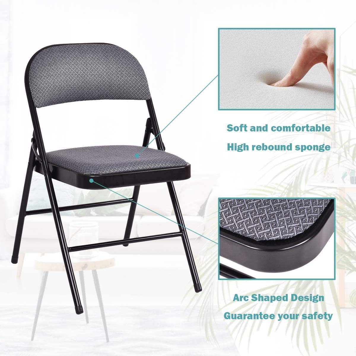 Giantex ReunionG 4 PCS Folding Chair, 4-Pack Portable Chairs with Upholstered Padded Seat and Back, Metal Frame Home Office Chairs (4 PCS)
