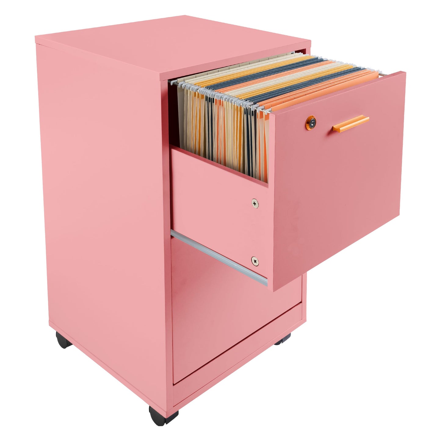 Lavish Home 2 Drawer File Cabinet - Filing Cabinet with Lock - Rolling File Cabinet for Under Desk Storage - Wood Filing Cabinet for Home or Office Organization (Pink)