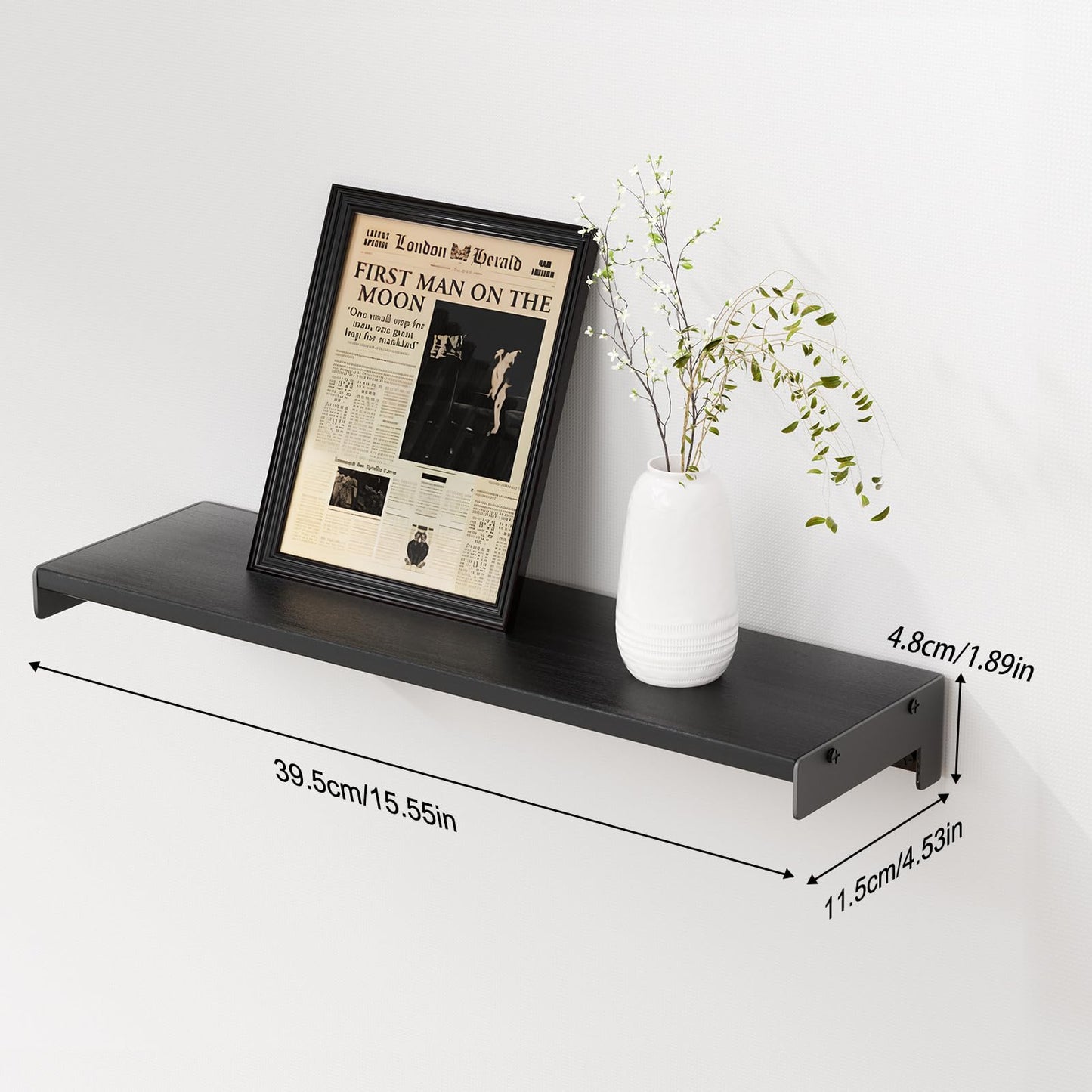 FNBAR Floating Shelves for Wall, Shelves for Decor Storage Set of 6, Wall Mounted Wood Shelf for Bedroom, Living Room, Bathroom, Kitchen,Long Picture Ledge Shelves.(Black)