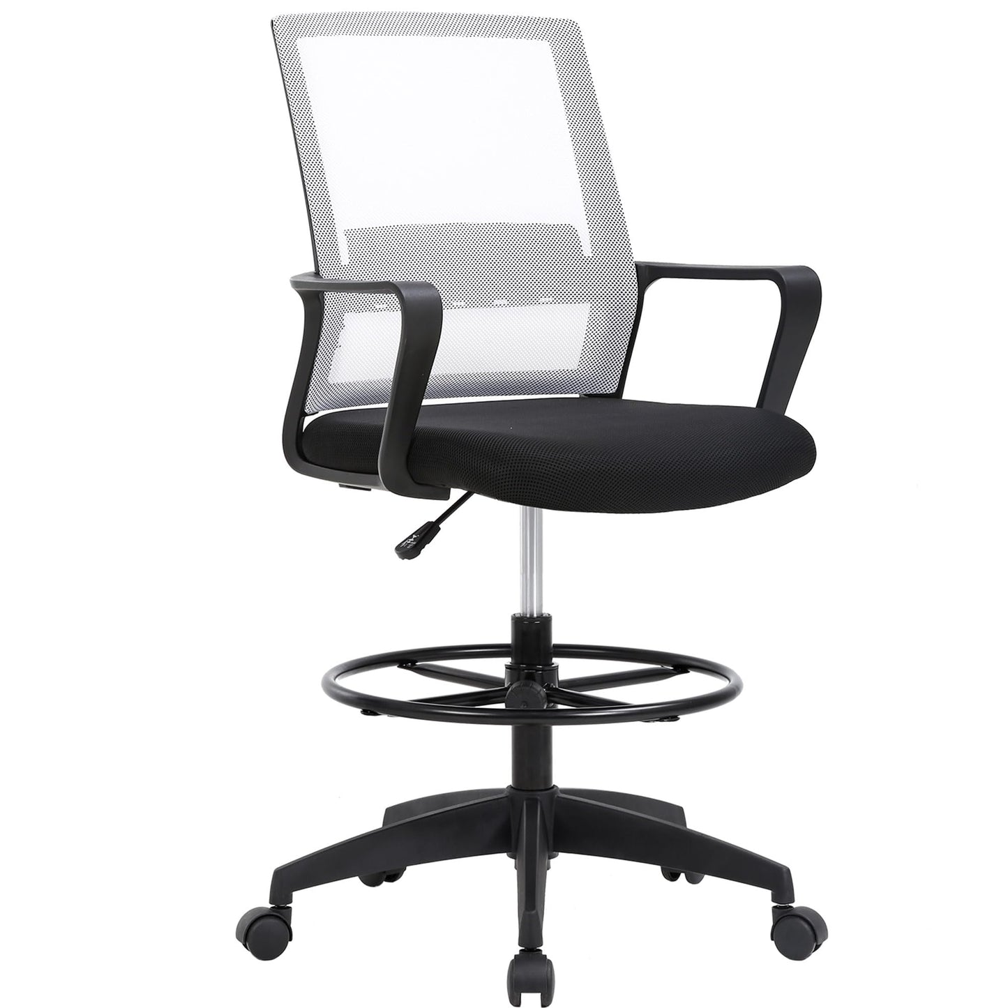 BestOffice Drafting Chair Tall Office Chair Adjustable Swivel Rolling Mesh Height with Lumbar Support Arms Footrest Mid Back for Adults Standing Desk Drafting Stool (Beige)