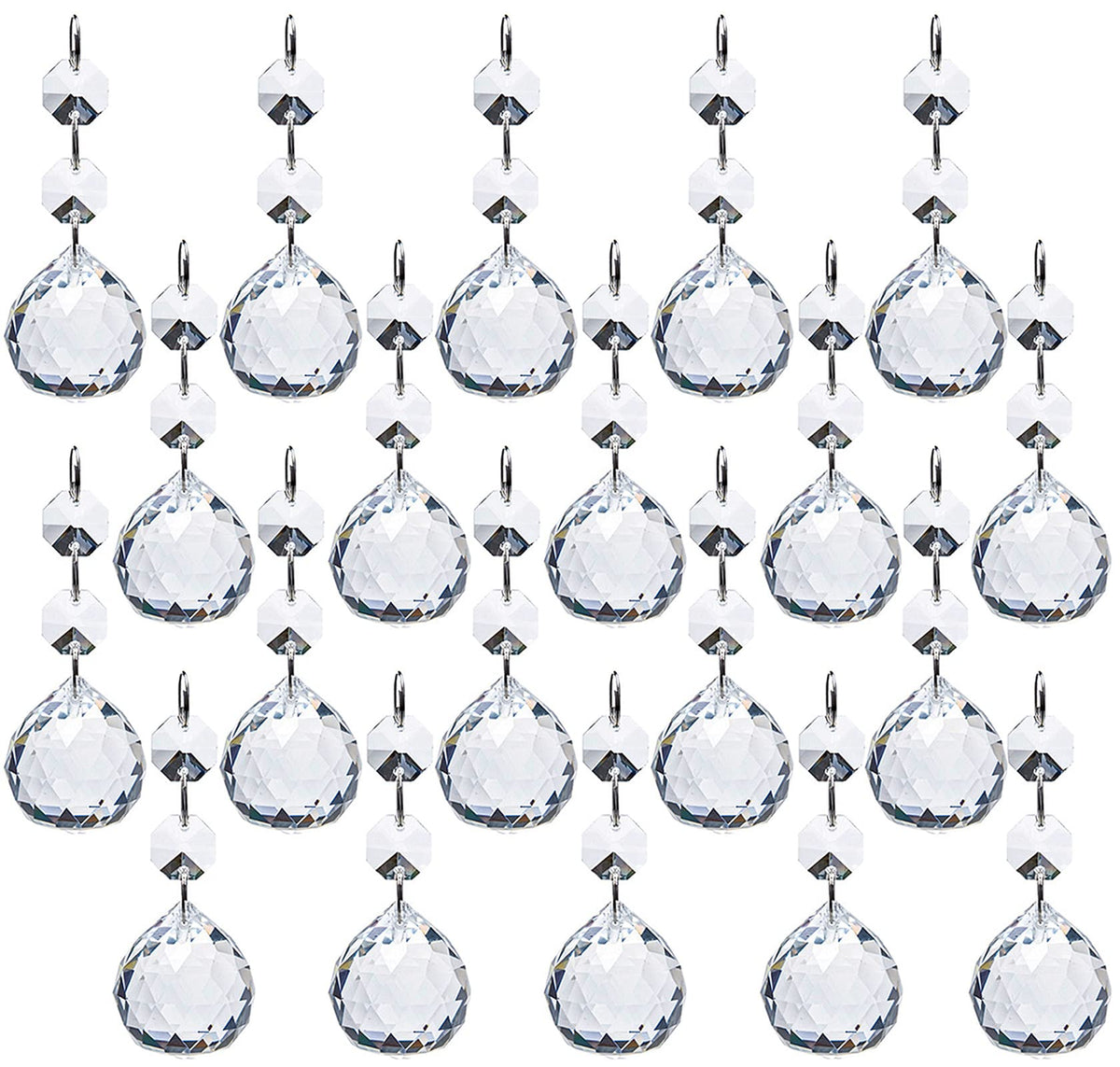 Yesland 20 Pcs Crystal Glass Ball, 30mm Pendants Balls & Chandelier Prisms, Clear Faceted Hanging Crystals for Wedding Home and DIY Craft Jewelry Decoration