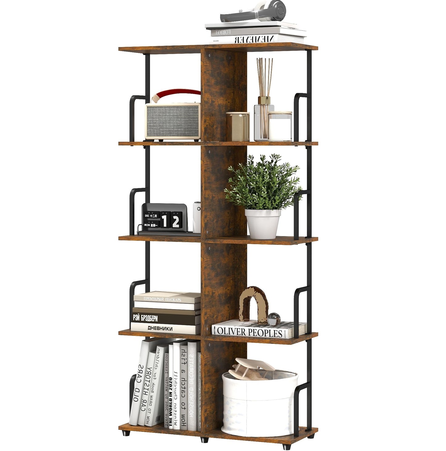 MWOOD Tall Bookshelves, 4 Tier Bookshelf Rustic Farmhouse Corner Bookshelf Book Case, Small Bookcase Living Room Shelves Book Shelf for Home Office Bedroom Closet, 50" H x 23.6" W x 9.5" D