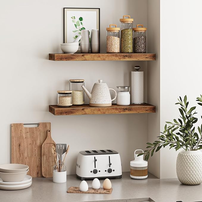 Fixwal Wood Floating Shelves for Wall, Bathroom and Kitchen, Wall Shelves for