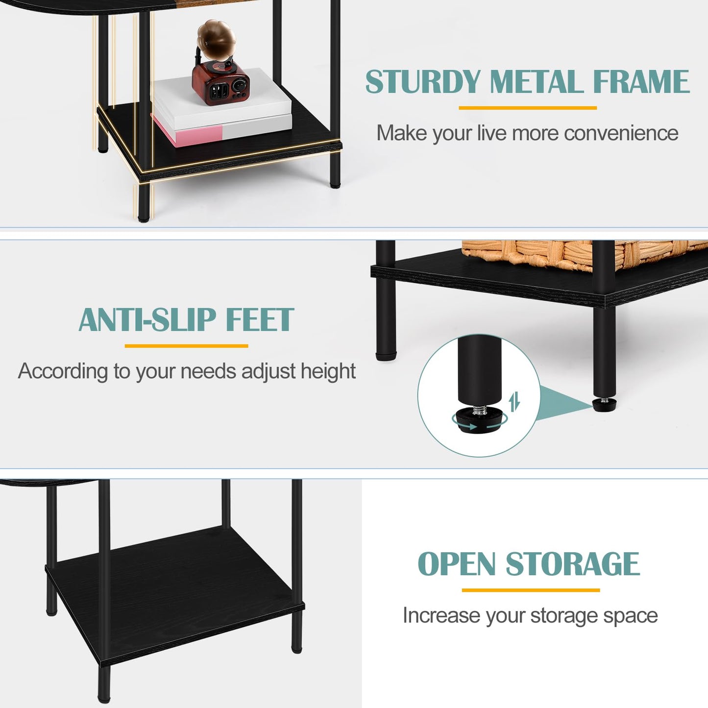 Farmhouse Oval Coffee Table with Storage, 2-Tier Wood Center Table for Living Room, Mid Century Modern Coffee Table Low Cocktail Tea Table for Small Space, Office, Apartment, Brown & Black