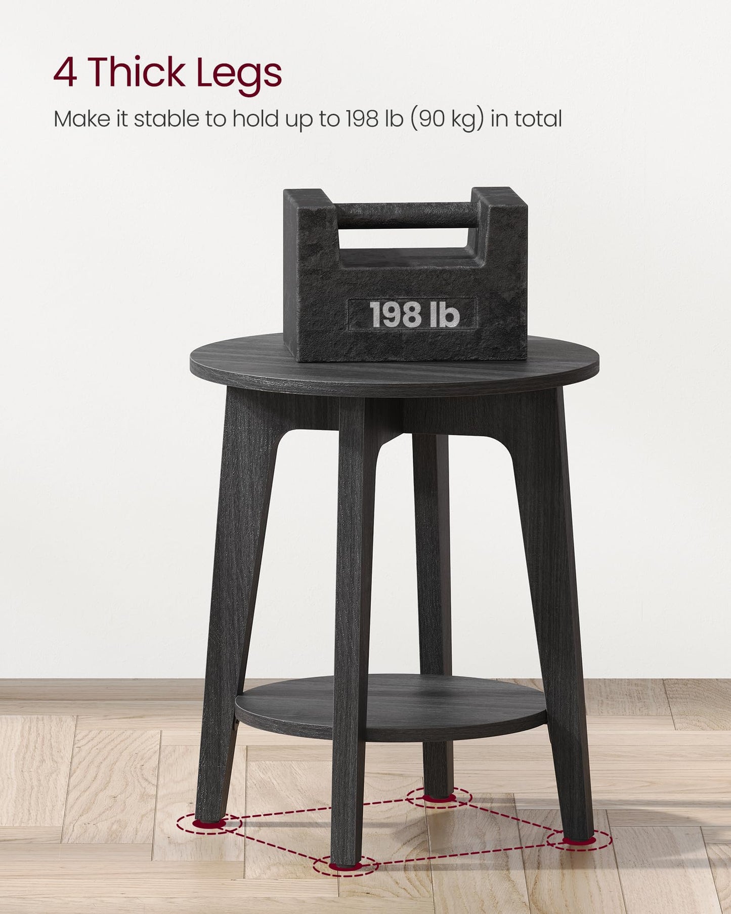 VASAGLE MAEZO Collection - Side Table, 2-Tier Small Round End Table, Nightstand with Tapered Legs, Curved Transitions, for Small Spaces, Living Room, Bedroom, Charcoal Gray ULET283T22