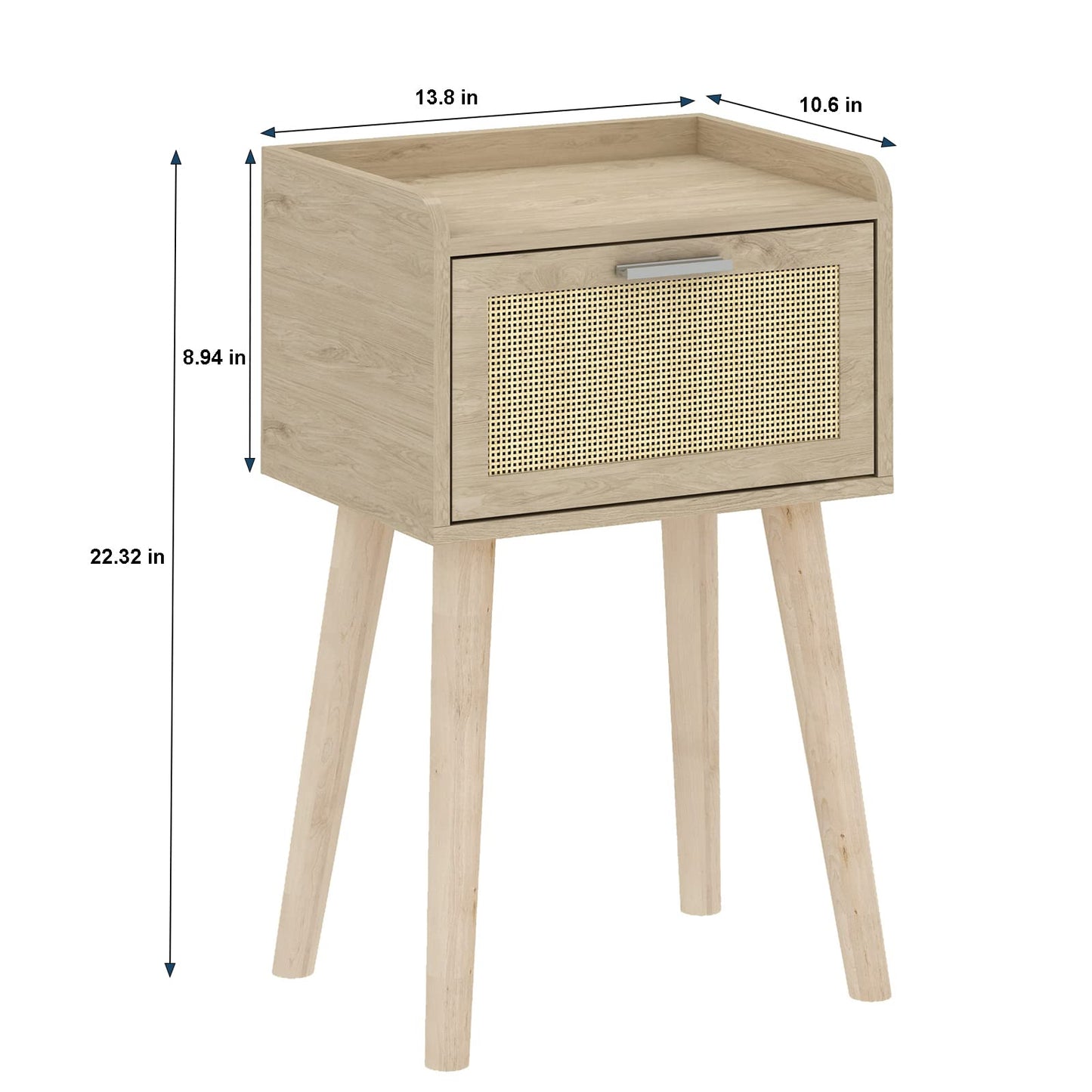 LAATOOREE Nightstand Set of 2, Small Bedside Table, End Table with Rattan Door, Boho Side Table with Solid Wood Legs for Bedroom Living Room Small Space