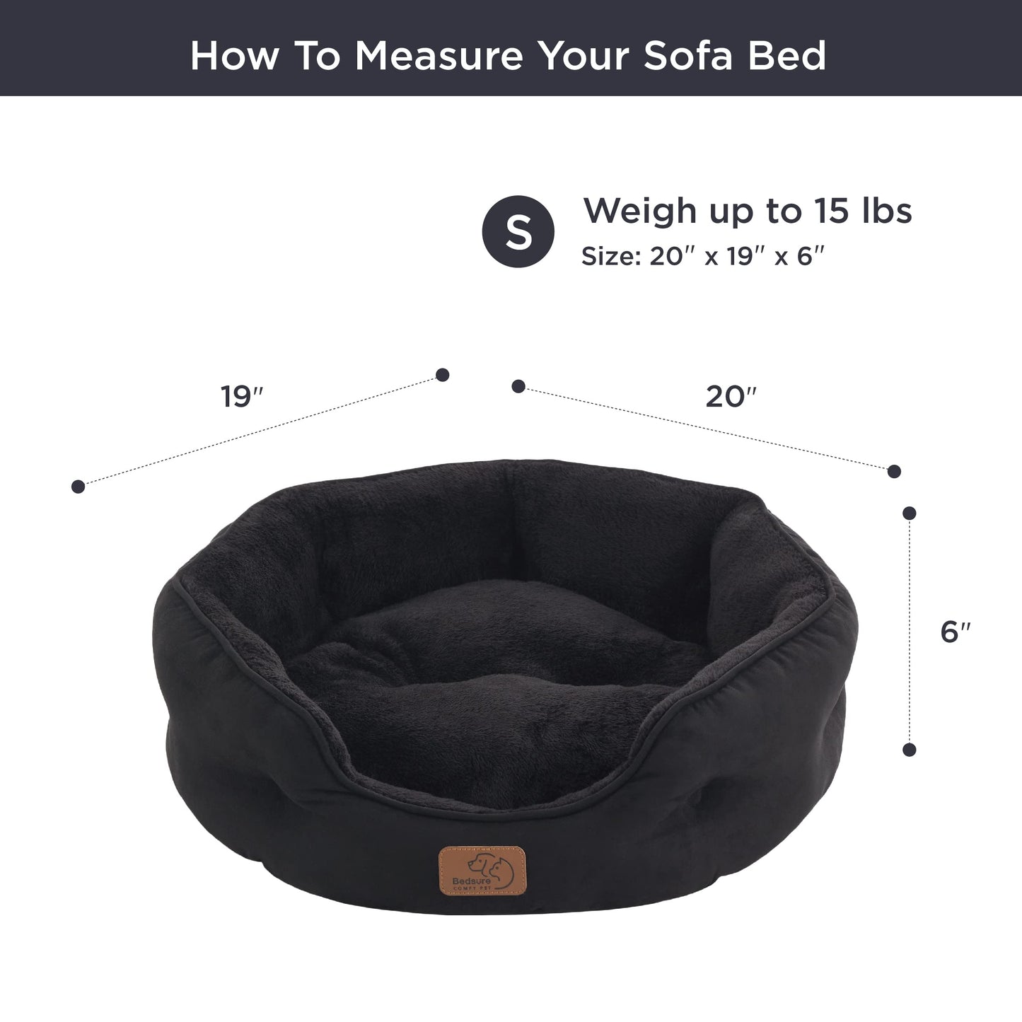 Bedsure Dog Beds for Small Dogs - Round Cat Beds for Indoor Cats, Washable Pet Bed for Puppy and Kitten with Slip-Resistant Bottom, 20 Inches, Black