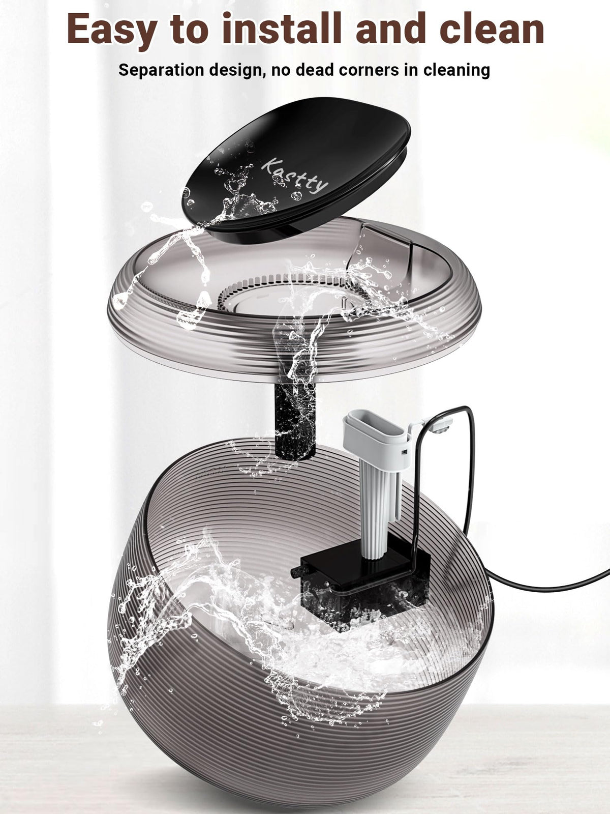 Kastty 3.5L Quiet Cat Water Fountain,118oz Large Capacity Pet Water Fountain for Cats Indoor with Water Level LED Light, Easy Cleaning Cat Fountains for Drinking Automatic Dog Water Fountain FS75