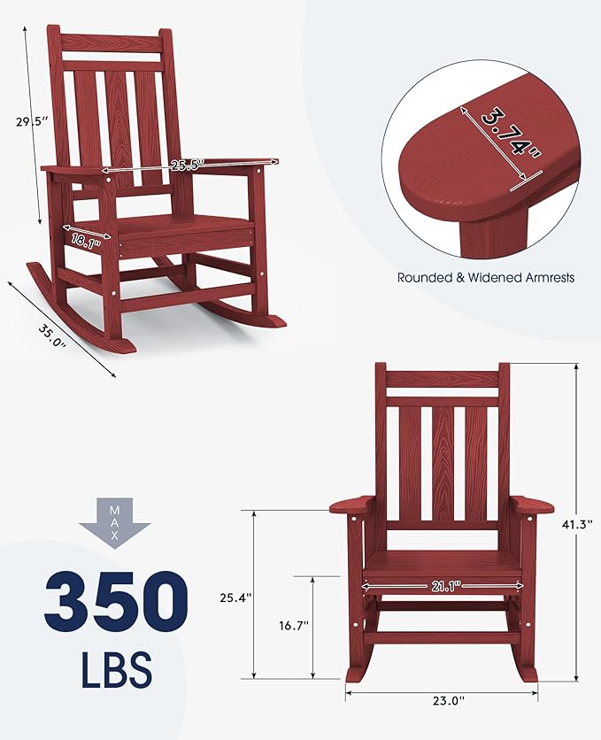 KINGYES Oversized Outdoor Rocking Chair, All-Weather Patio Rocking Chairs