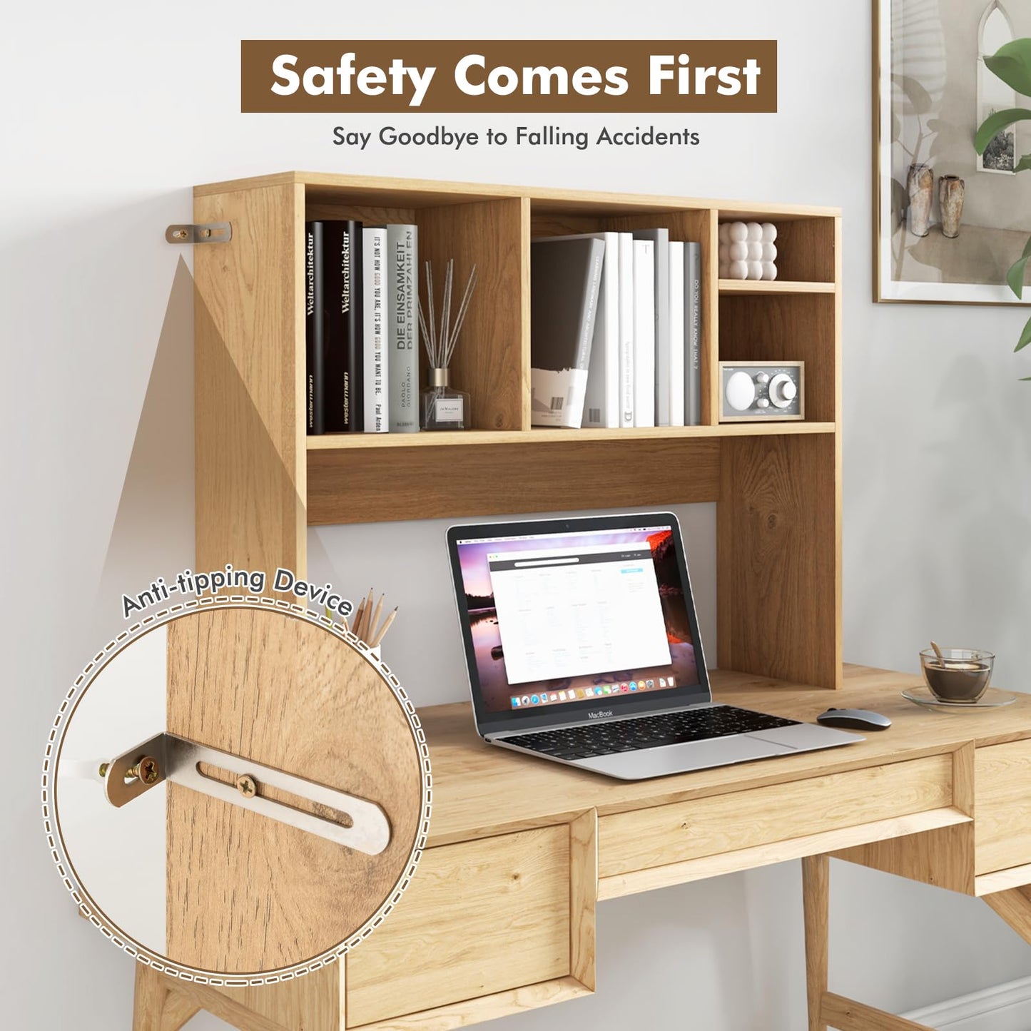 Tangkula Desktop Bookshelf, Countertop Storage Hutch with 4 Shelves for Computer Desk, Desktop 2-Tier Display Rack, Multipurpose Wood Desktop Hutch Storage Organizer for Dorm Office