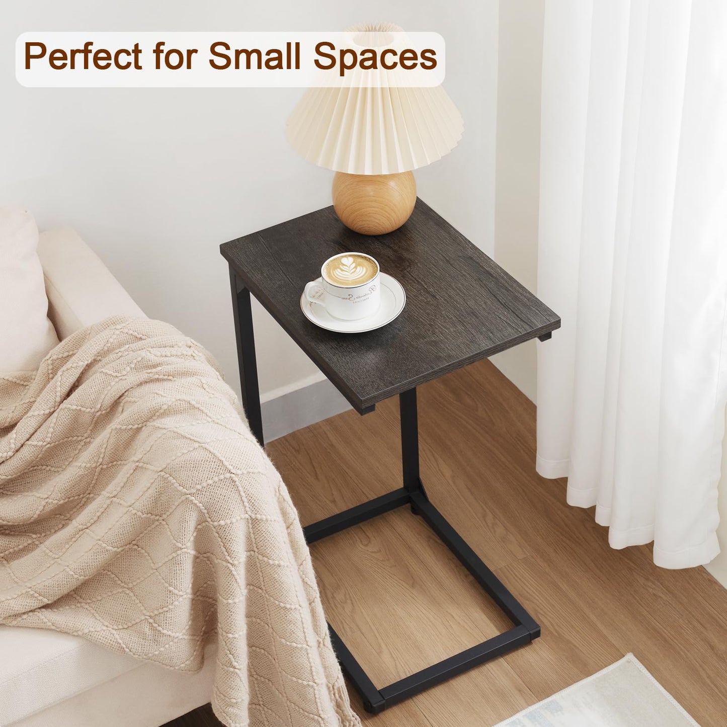 AMHANCIBLE C Shaped End Table Set of 2, Couch Side Table that Slide Under Sofa, Narrow Small Space TV Trays for Living Room, Bedroom, Dark Grey, HET02CDG
