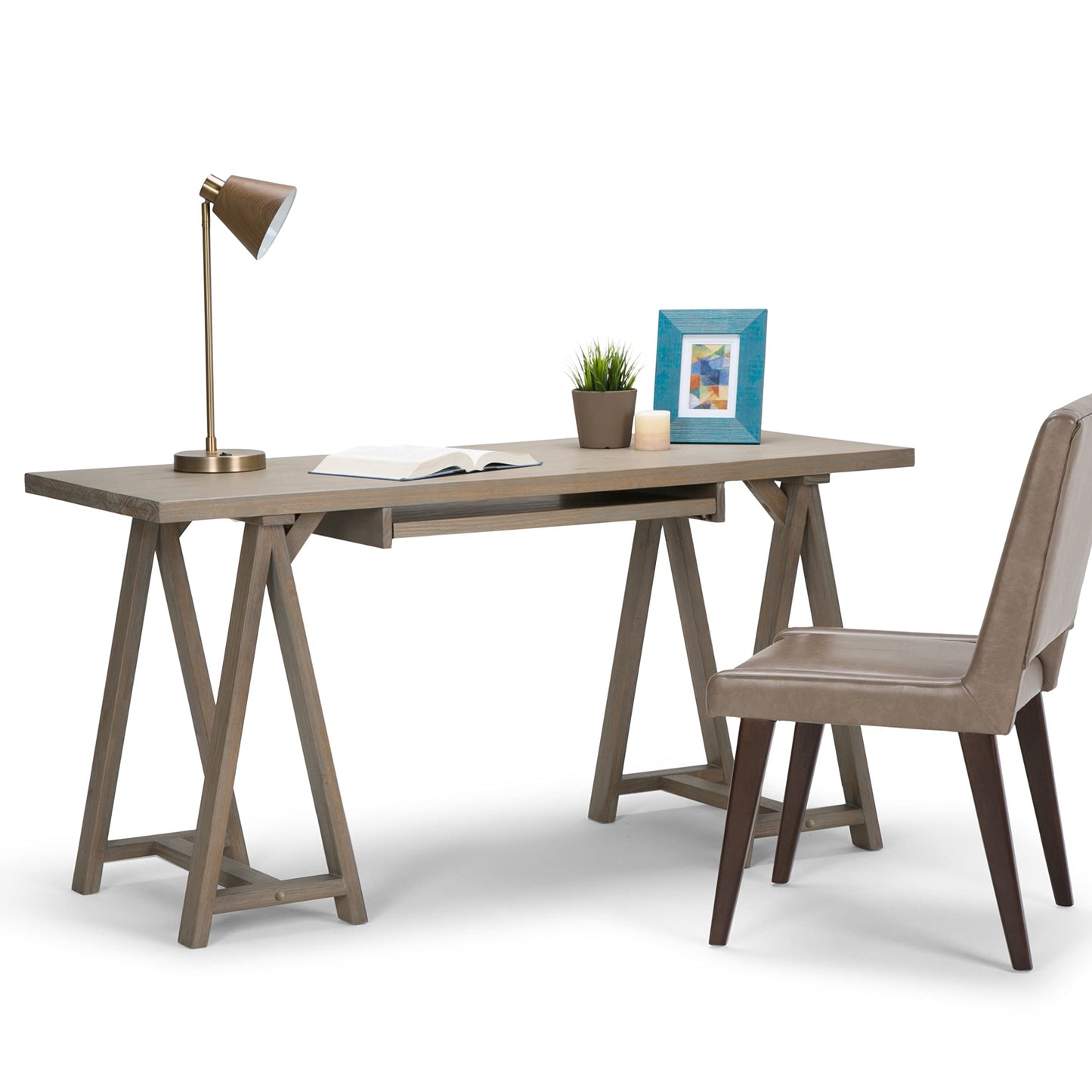 SIMPLIHOME Sawhorse SOLID WOOD Modern Industrial 60 inch Wide Home Office Desk, Writing Table, Workstation, Study Table Furniture in Distressed Grey
