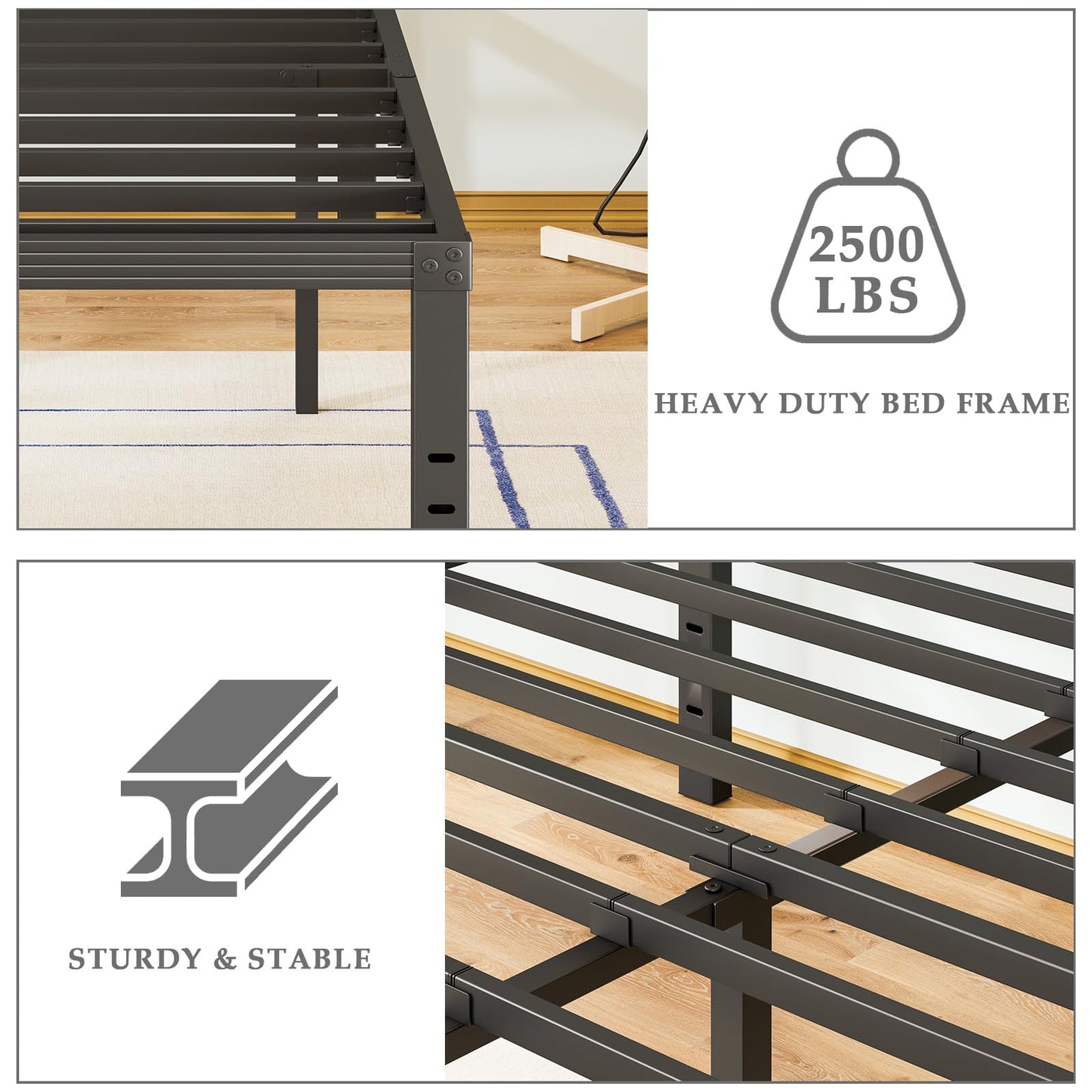FSCHOS 12 Inch Metal Platform Full-Size Bed Frame, No Box Spring Needed, Heavy Duty Easy Assembly, Noise Free, Black