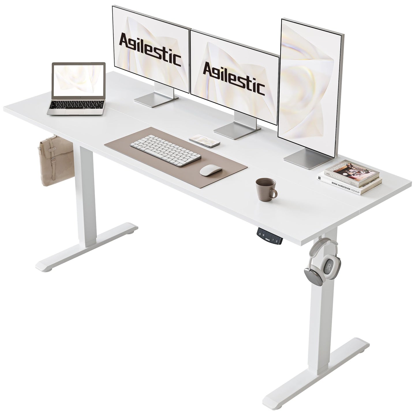 Agilestic Electric Standing Desk, 60 x 24 Inches Height Adjustable Desk, Sit Stand up for Work Office Home, Ergonomic Rising Computer Table with Memory Preset, White