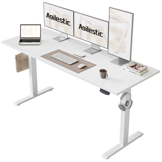 Agilestic Electric Standing Desk, 60 x 24 Inches Height Adjustable Desk, Sit Stand up for Work Office Home, Ergonomic Rising Computer Table with Memory Preset, White