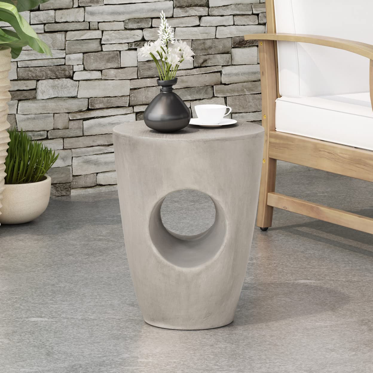 Christopher Knight Home Randall Outdoor Contemporary Lightweight Accent Side Table, Concrete Finish