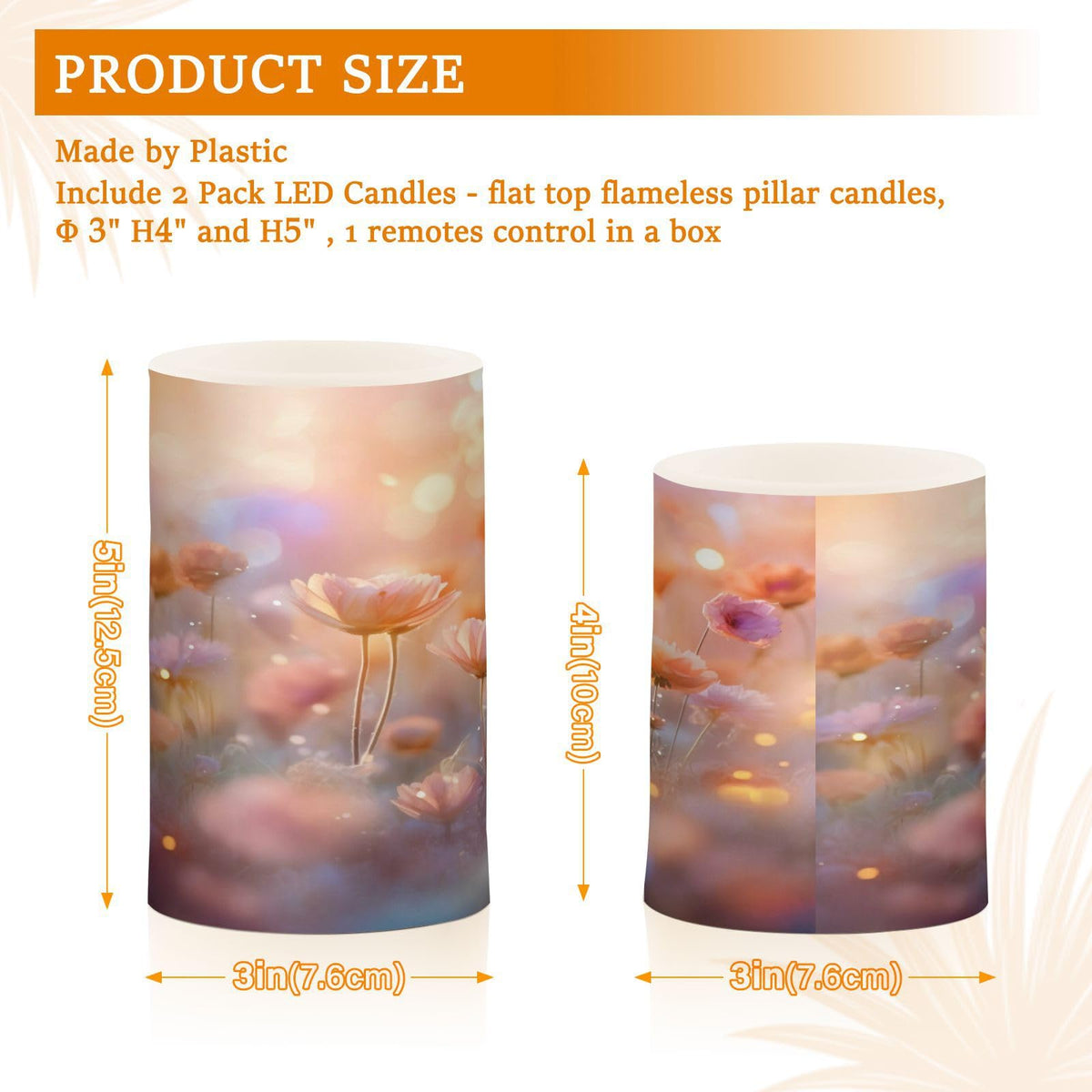ALAZA Spring Blooming Flowers (2) Flickering Flameless Candles Battery Operated with Remote Timer,Tea Light Candles LED Pillar Votive Candles Set of 2 for Outdoor Indoor Decorations