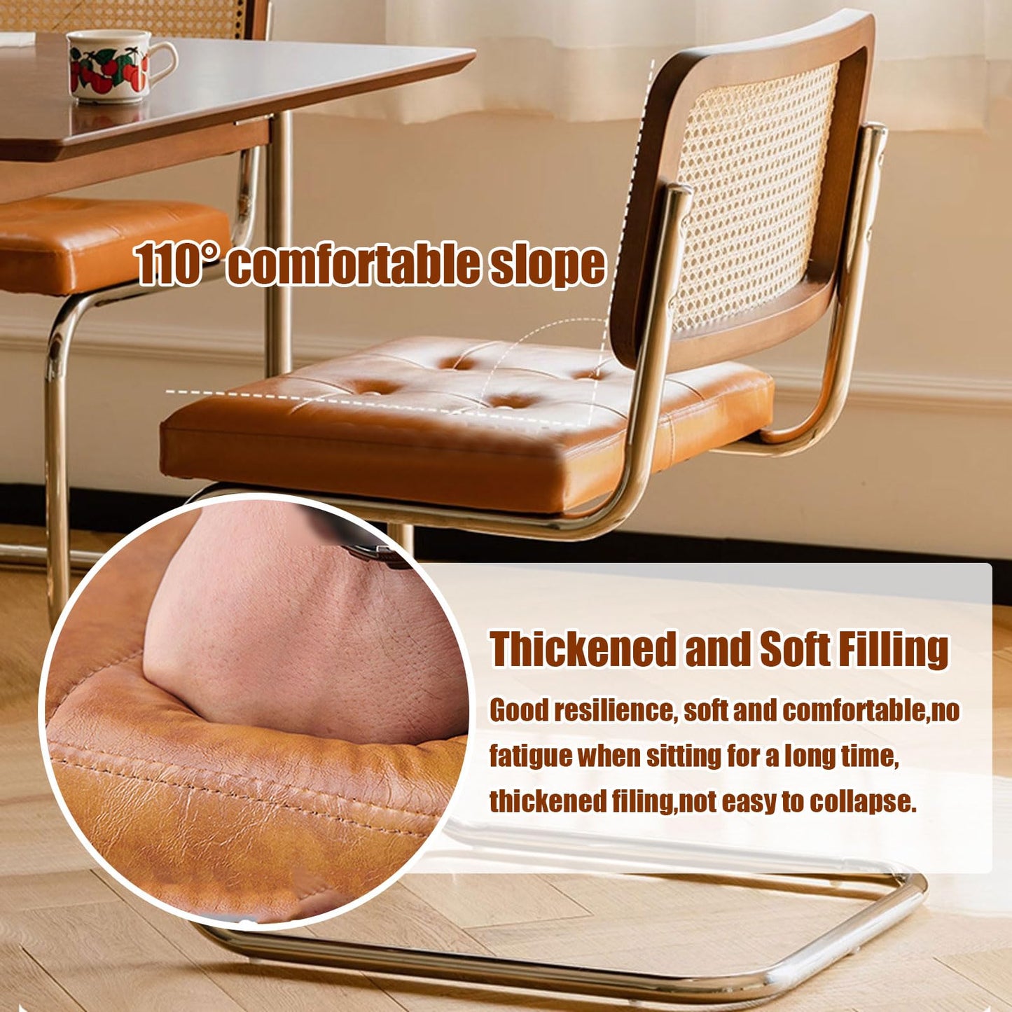 YDkjwjw Rattan Dining Chairs, PU Leather Meeting Office Chairs with Mesh Cane Backrest Stainless Steel Frame Armless Side Chairs for Reception Visitors