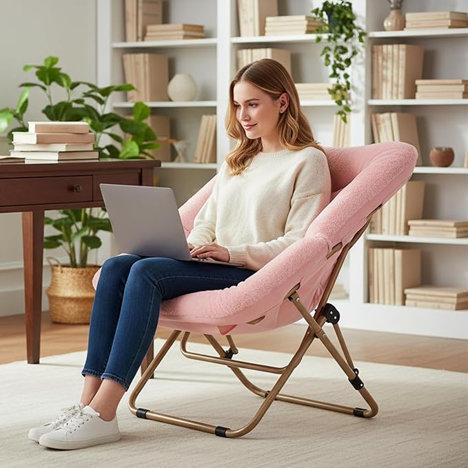 Tiita Comfy Folded Chair, Soft Faux Fur Oversized Folding Accent Chair