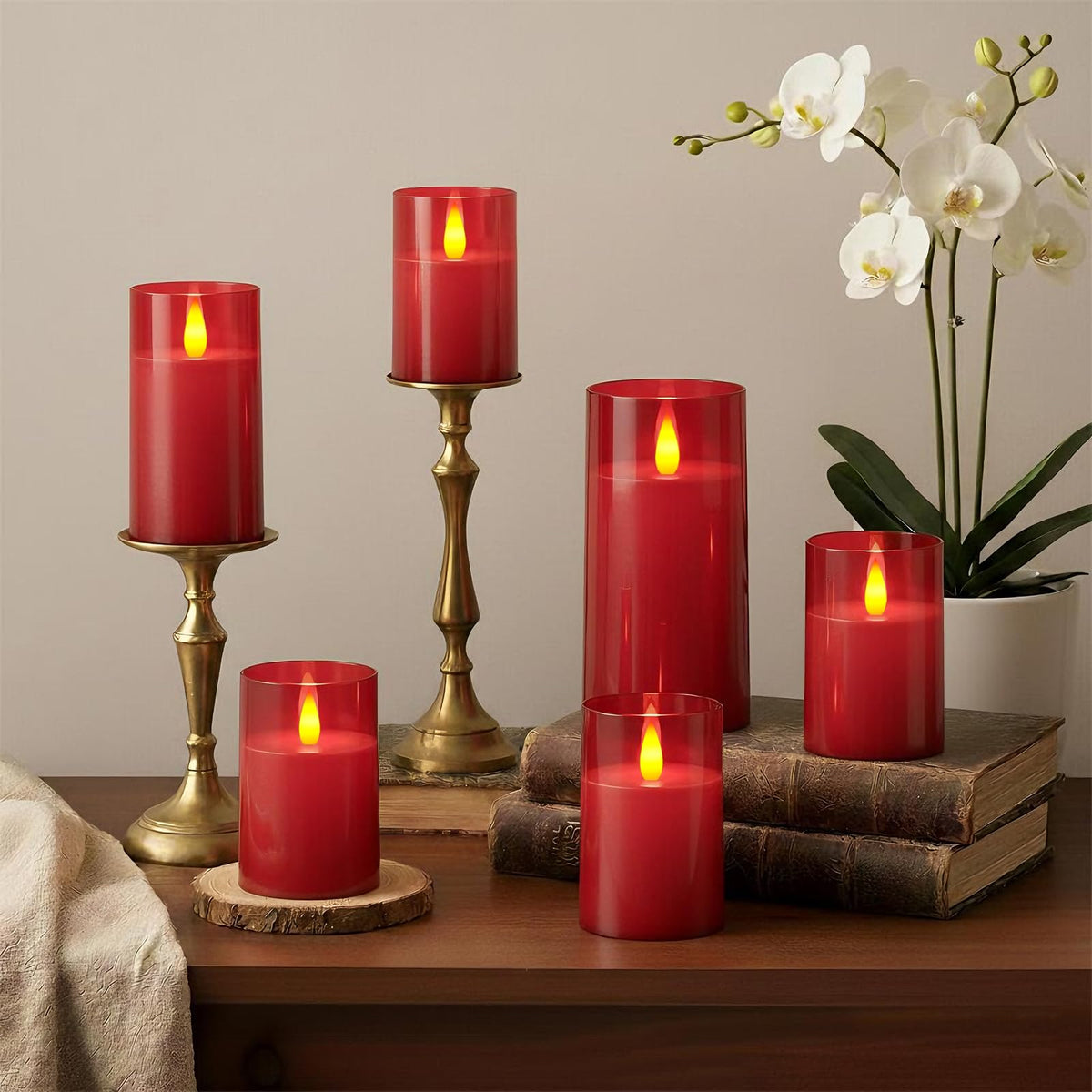Raycare Independence Day Flameless Electronic Pillar Candles with Remote Timer- Battery Operated Realistic Flickering LED Fake Candle for 4th of July Patriotic Home Decor, Red,Set of 3(3"x4"5" 6")