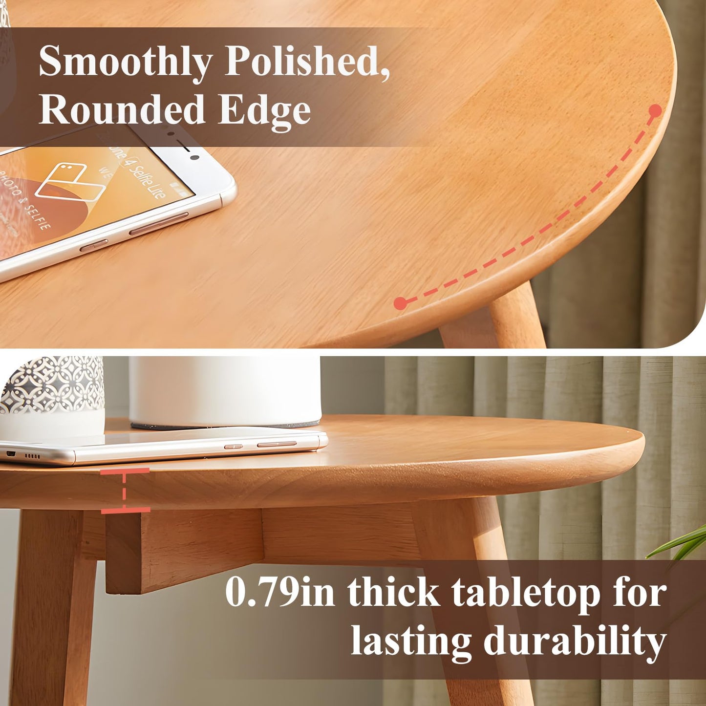 Cttasty Side Table, 2-Tier Round End Tables Living Room, Mid Century Modern Side Table, Round Nightstand, Oak Accent Table, Small Round Coffee Table, 16.54" Dia.x 23.62" H(Natural)