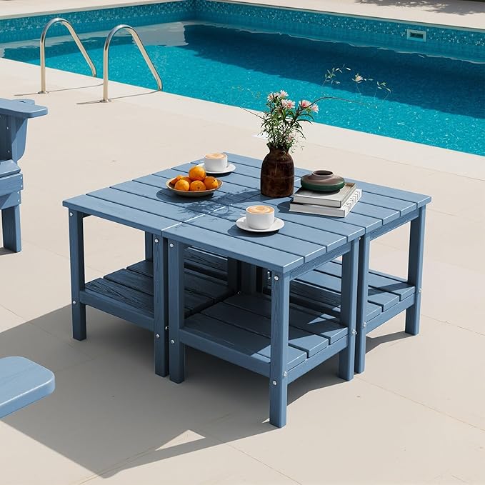 SERWALL 2-Tier HDPE Outdoor Side Tables Set of 4, Weatherproof Rectangular