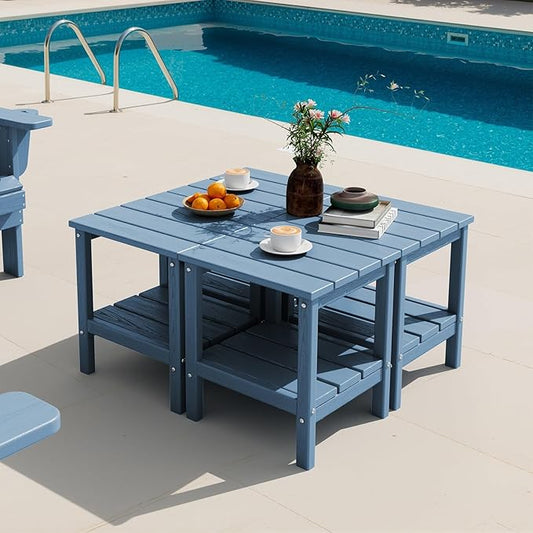 SERWALL 2-Tier HDPE Outdoor Side Tables Set of 4, Weatherproof Rectangular