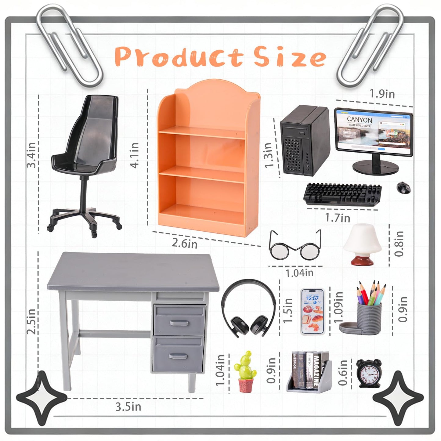 1:12 Scale Doll House Mini Computer Office Desk Furniture Accessories Set