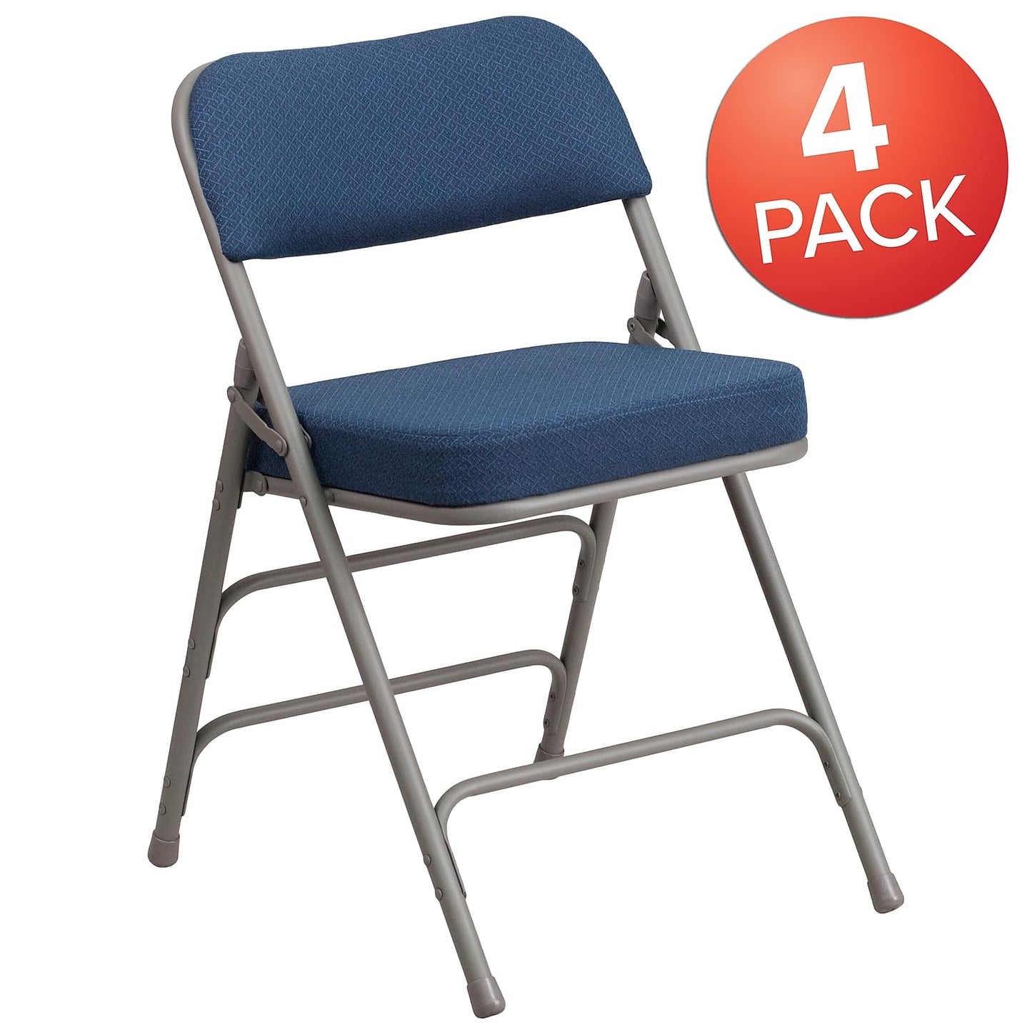 Flash Furniture 4 Pack HERCULES Series Premium Curved Triple Braced & Double Hinged Navy Fabric Metal Folding Chair