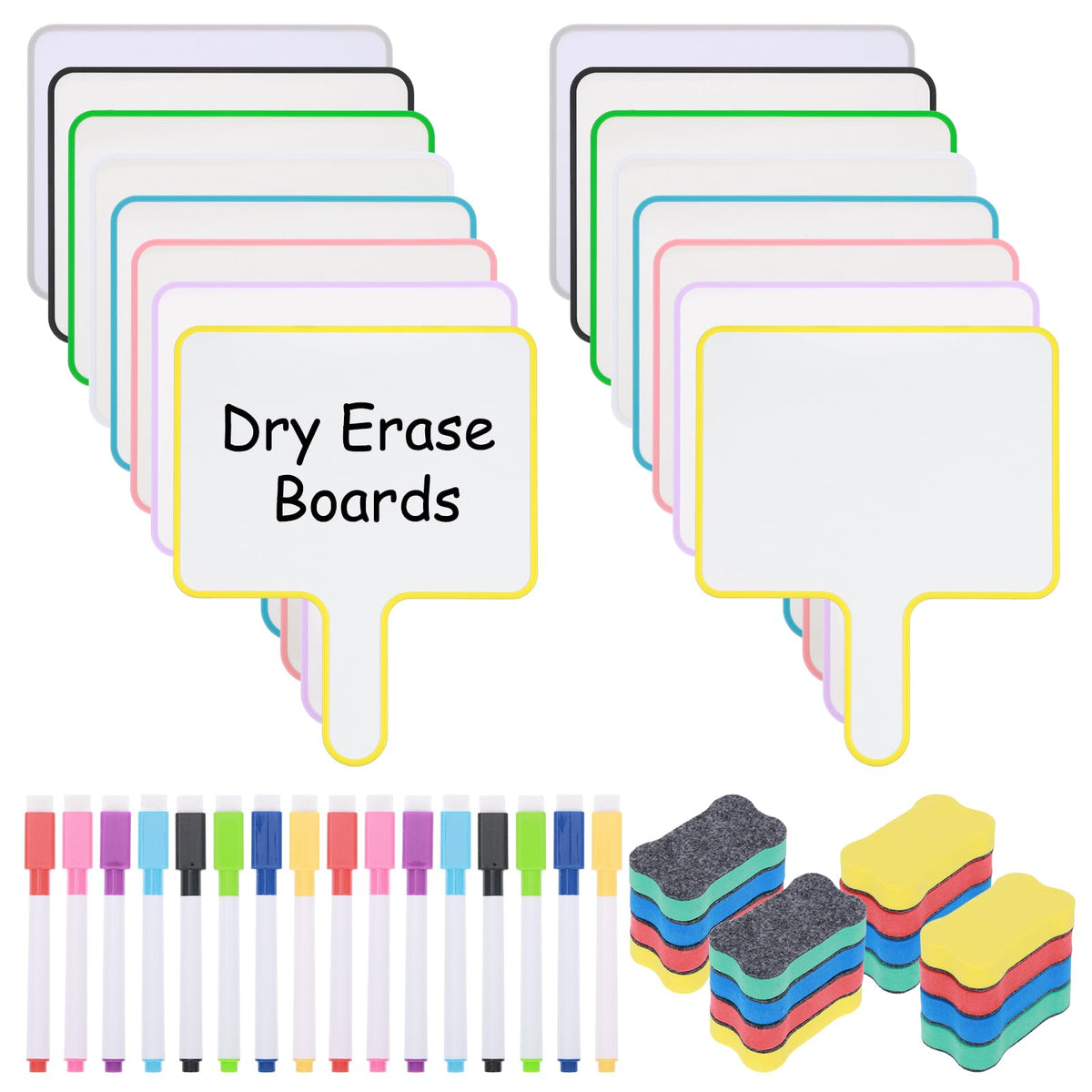 48-Piece Dry Erase Answer Paddle Set, Handheld Sign with Markers & Erasers, 10''X 8'' Double Sided Mini Whiteboard Paddles for Classroom, Home & Office Meetings