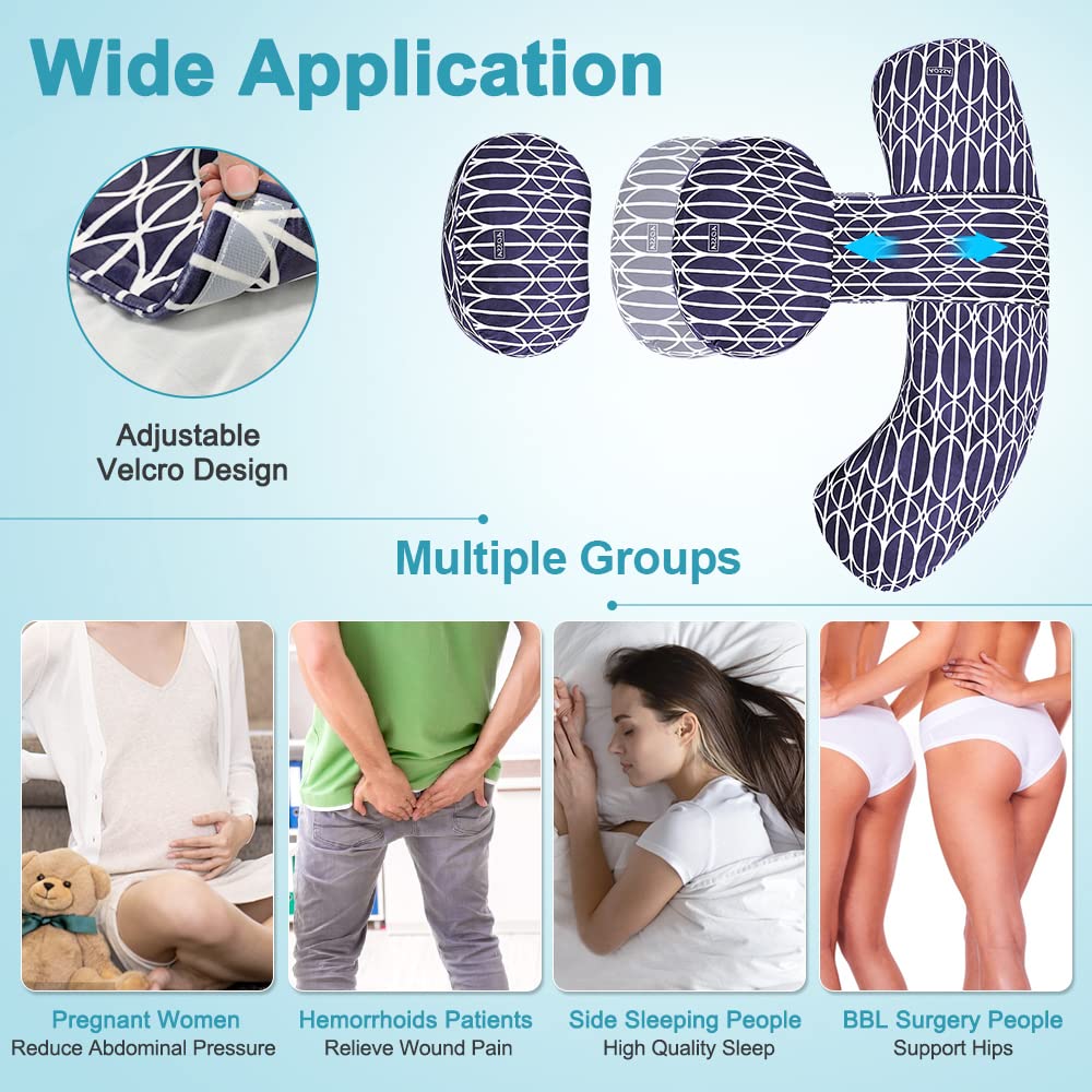 AOSSA BBL Body Pillow After Surgery Large Wedge Pillow for Sleeping Brazillian Butt Lift Recovery Supplies U Shaped Full Body BBL Pillow with Back Support Lumbar Side Sleeper Cushion (Navy Blue)