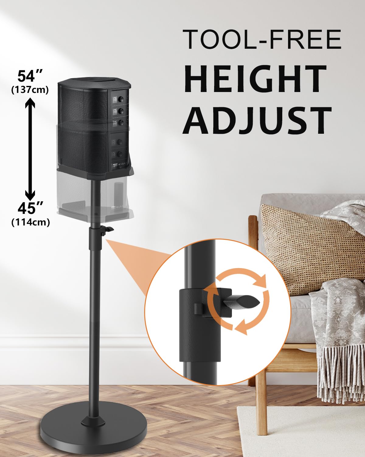 Height Adjustable Speaker Stand for Bose S1 Pro / S1 Pro Plus Floor Stand, Extends 45" to 54", Holds up to 20LBS, Wireless Studio Monitors Heavy Duty Speakers Stands for Bose, Easy to Install, Black