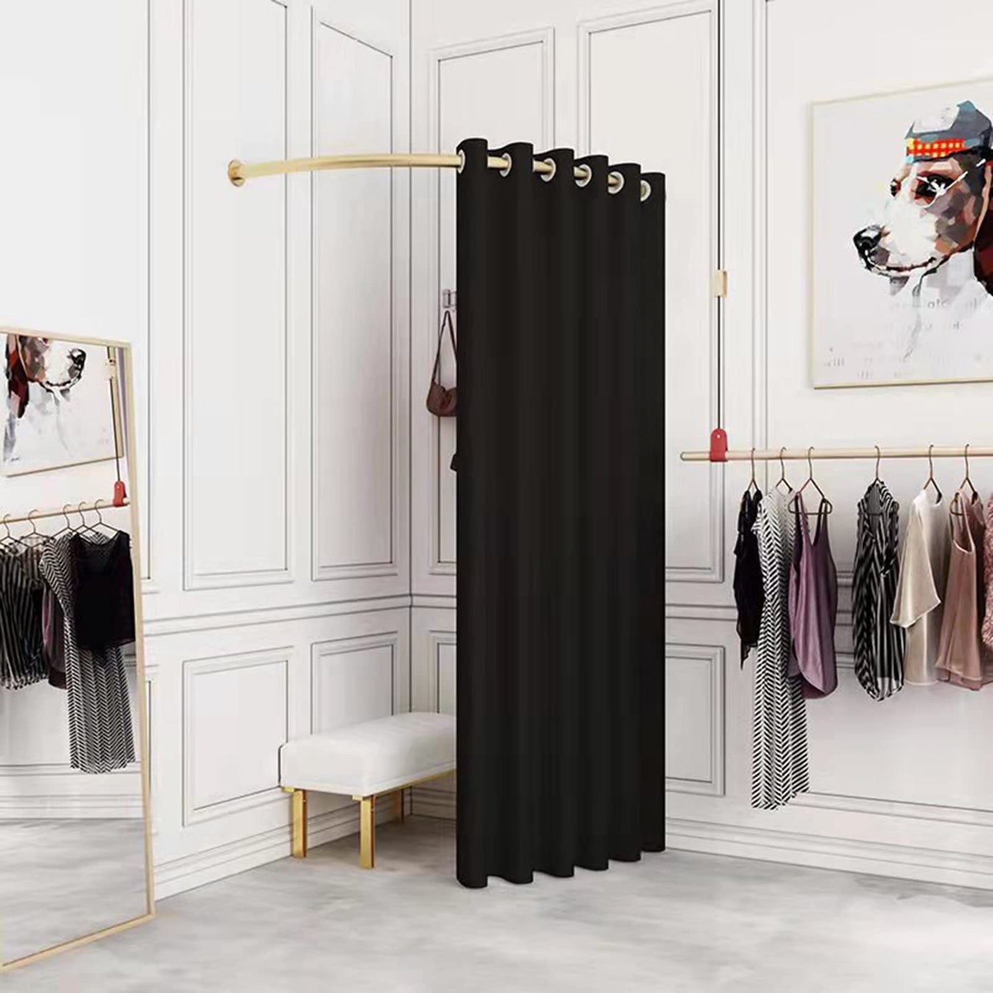TEENKON Clothing Store Fitting Room, 47 in Dressing Room Used in Mall, Boutique and Office, Corner Wall Mounted Changing Room for Privacy Protection, Include Shading Curtain, Bracket and Hook Up