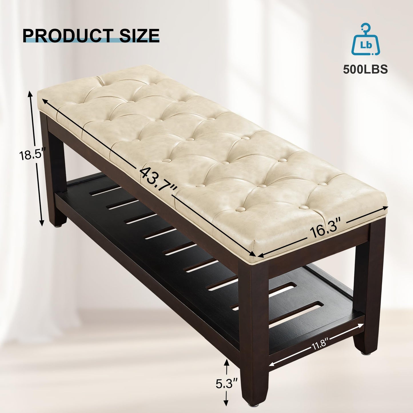 UDAX 44" Entryway Bench with Shoe Storage, End of Bed Bench, Upholstered Ottoman Storage, 500 LBS Capacity for Entryway, Living Room, Hallway