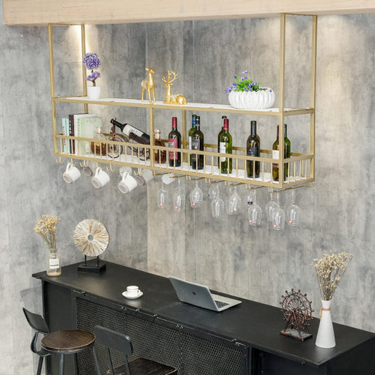 MISTRARA Ceiling Hanging Wine Rack with Glass Holder Shelf, Retro Style Hanging Wine Glass Rack,Wine Lovers Large Capacity Bar Furniture, for Bar, Cafe, Kitchen (Size : 100cm/39.4inch)