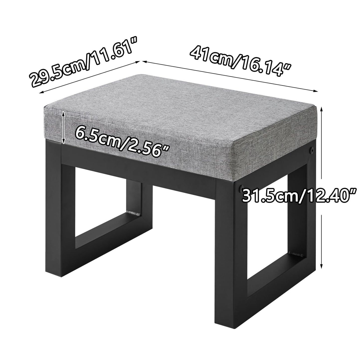 IBUYKE 16 Inch Small Foot Stool Ottoman, Rectangle Linen Foot Rest with Padded Seat and Metal Legs, Modern Ottoman Foot Rest for Living Room Bedroom Entryway Couch, Grey-Blue WBD001L