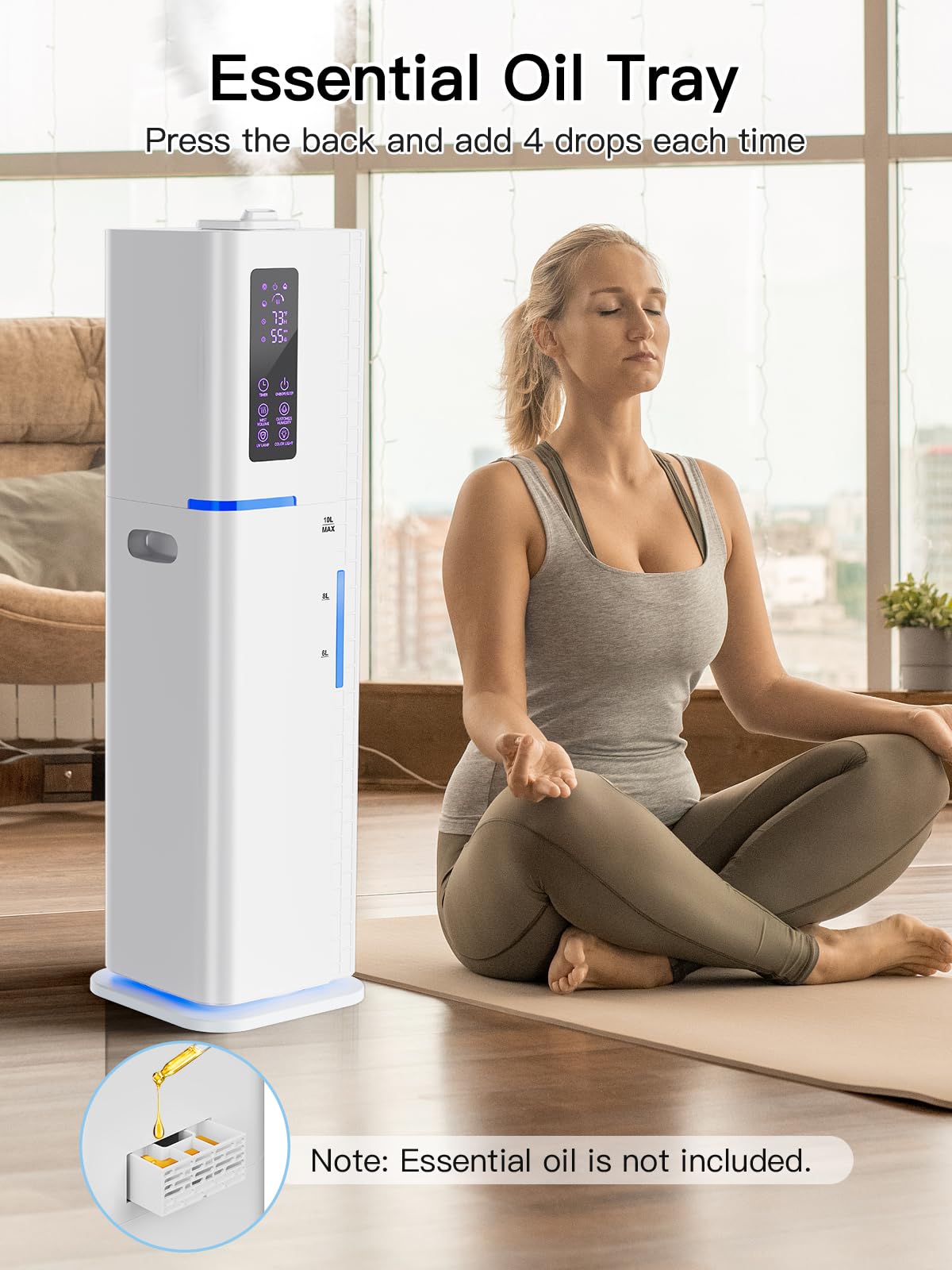 Zeova 10L/2.64Gal Humidifiers for Bedroom, Top Fill Quiet Ultrasonic Cool Mist Humidifier Large Room, Covers 550ft², 60H Runtime, 24H Timer, 3 Mist Modes Humidifiers for Home, Office, Plants, White