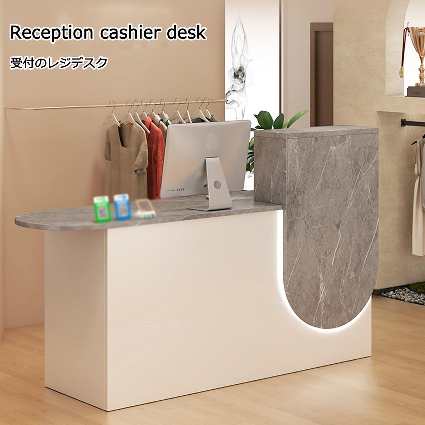 Stylish Modern Reception Desk - Durable Front Office Counter with Rounded Corners, Stable Load-Bearing, Wear-Resistant Design (Gray & White, 100CM Left)