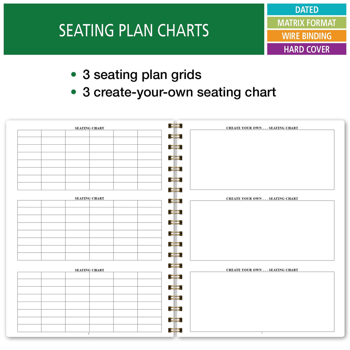 Elan Publishing Company HARDCOVER 7 Period Dated Teacher Lesson Plan; Days Horizontally Across The Top Dated for 2026-2027 Academic Year with Bonus Clip-in Bookmark (Teal Floral)