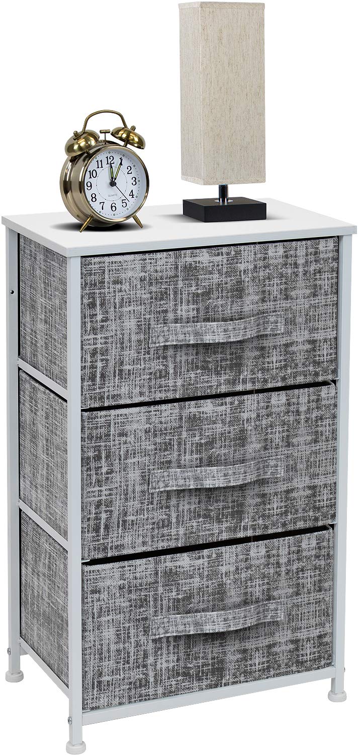 Sorbus Nightstand with 3 Drawers - Bedside Furniture & Night Stand End Table Dresser with Steel Frame, Wood Top, Easy Pull Fabric Bins for Home, Bedroom Accessories, Office & Dorm