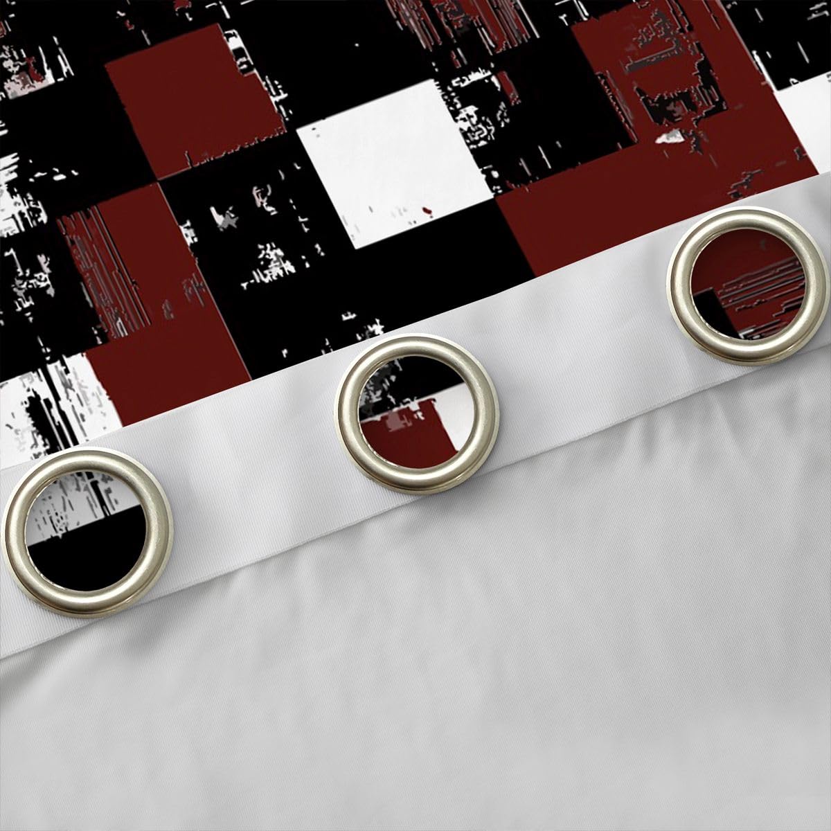 Feelyou Abstract Curtains for Bedroom Living Room Dark Red Black White Blackout Shades Buffalo Check Plaid Room Darkening Curtain Geometric Grid Window Treatments, 2 Panels 38 x 45 Inch Decor