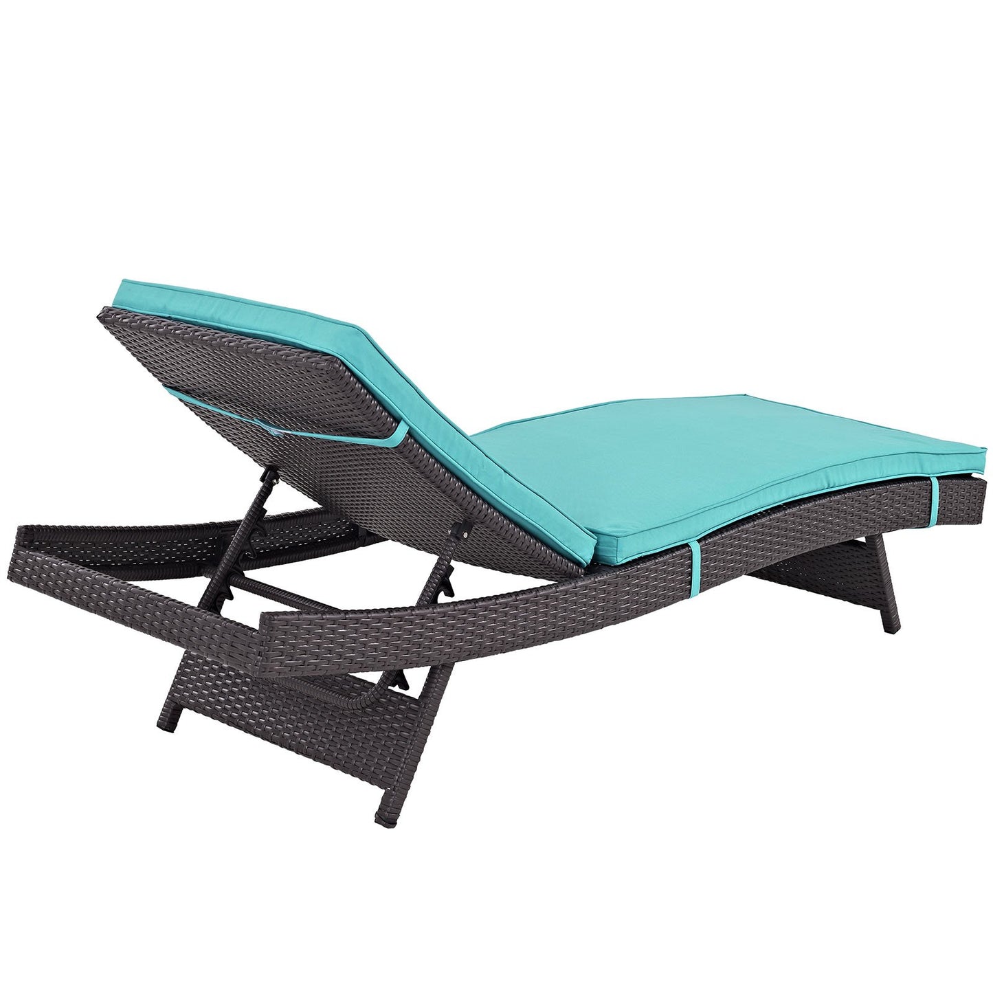 Modway Convene Wicker Rattan Outdoor Patio Chaise Lounge Chair in Espresso Turquoise