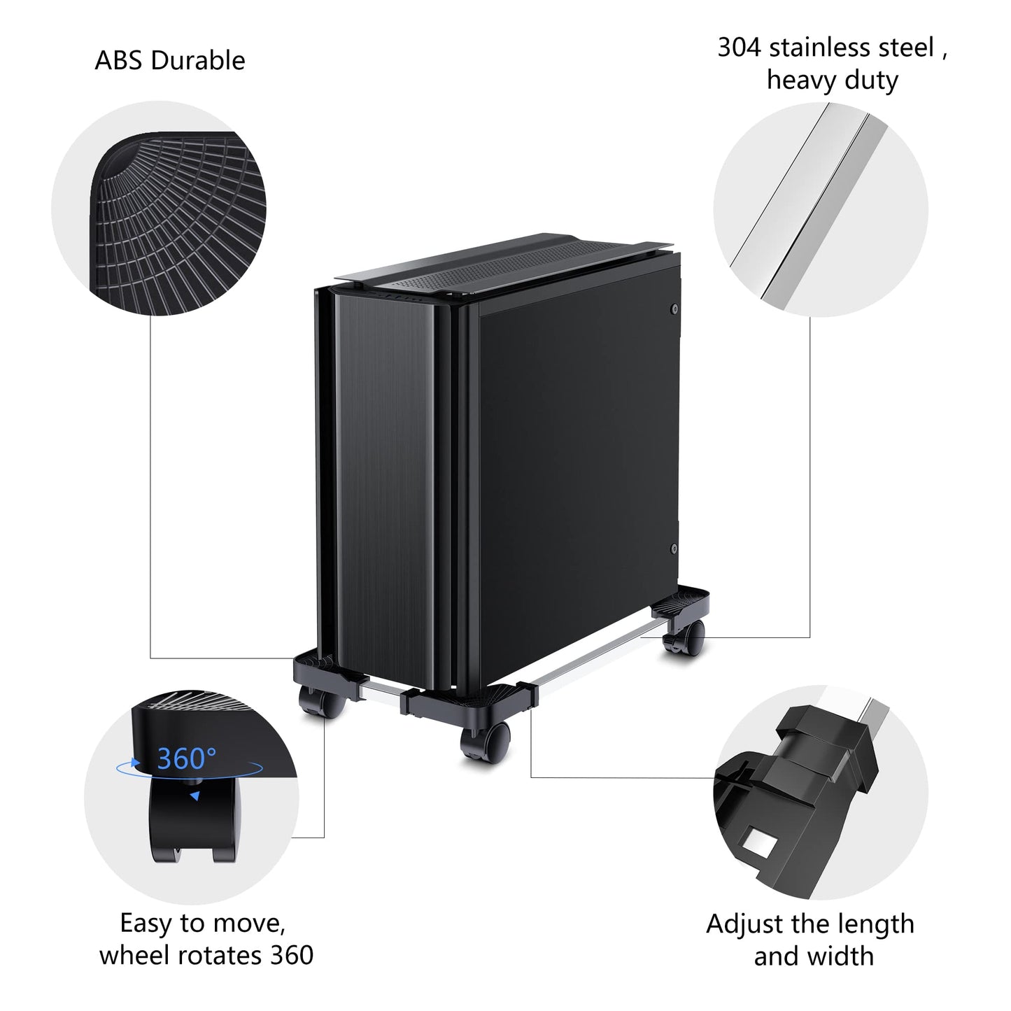 LABOBOLE Computer Tower Stand - Adjustable PC Stand for Most Desktop Towers - Elevate and Organize Your Desktop - Mobile CPU PC Holder Cart Riser Printer