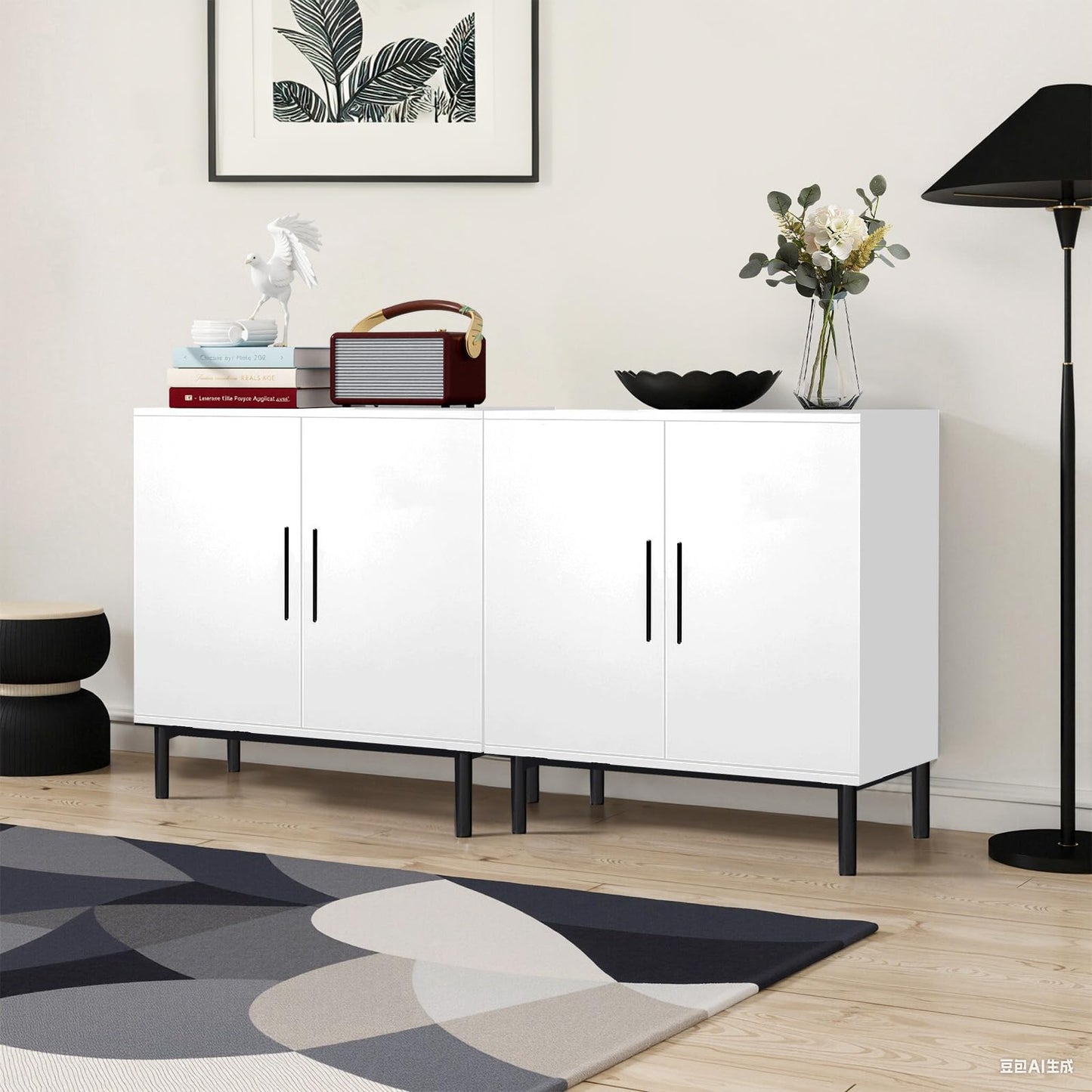 LUCKLIFE White Kitchen Sideboard Buffet Cabinet with Doors, Modern Coffee Bar Cabinet for Dining Room & Living Room, White, 1 Pack