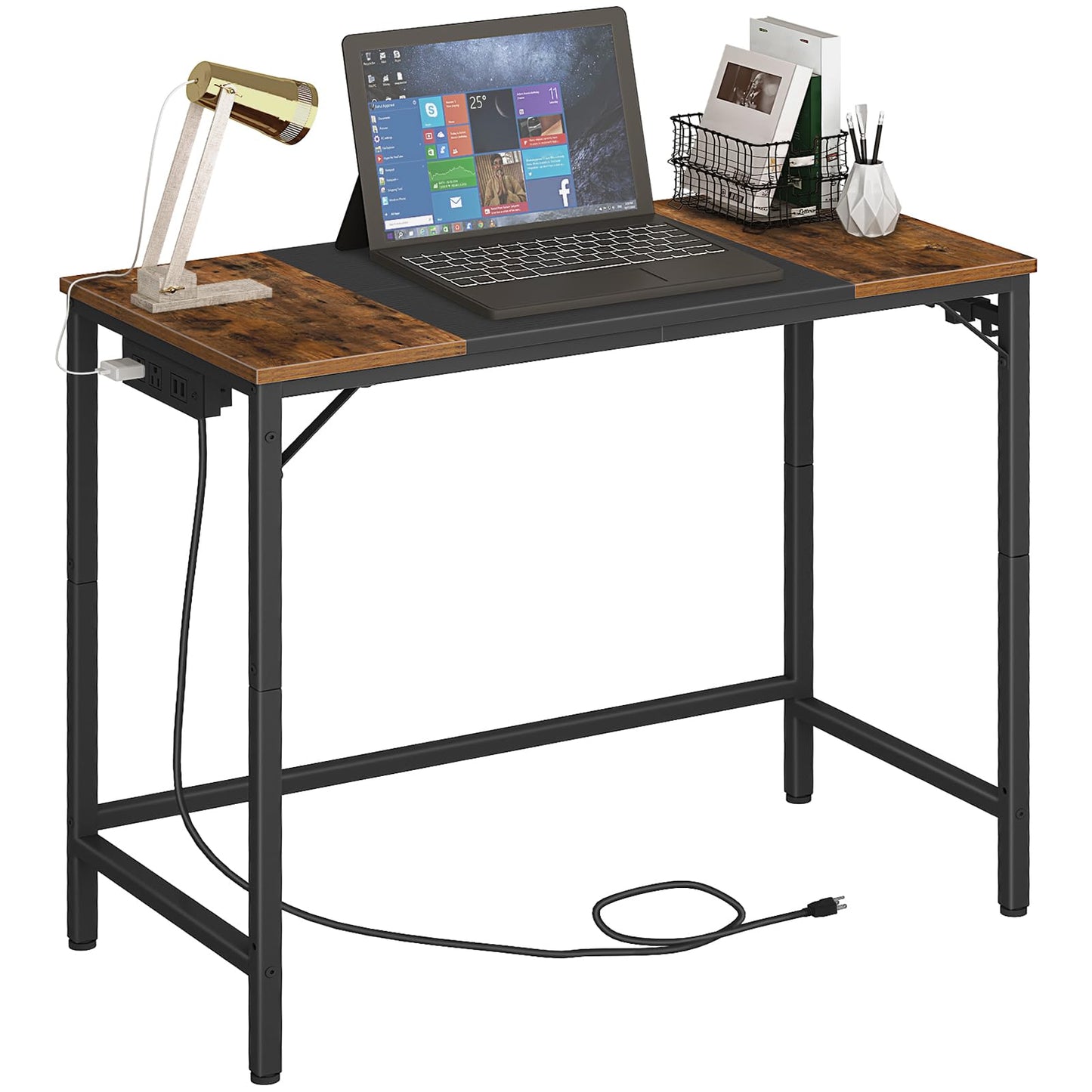 HOOBRO 2-Drawer Mobile File Cabinet, Computer Desk, Home Office Desk with Power Outlet, for Study Room, Home Office, Sturdy and Stable, Easy to Assemble, Rustic Brown BF20WJ01-BF40UDN01